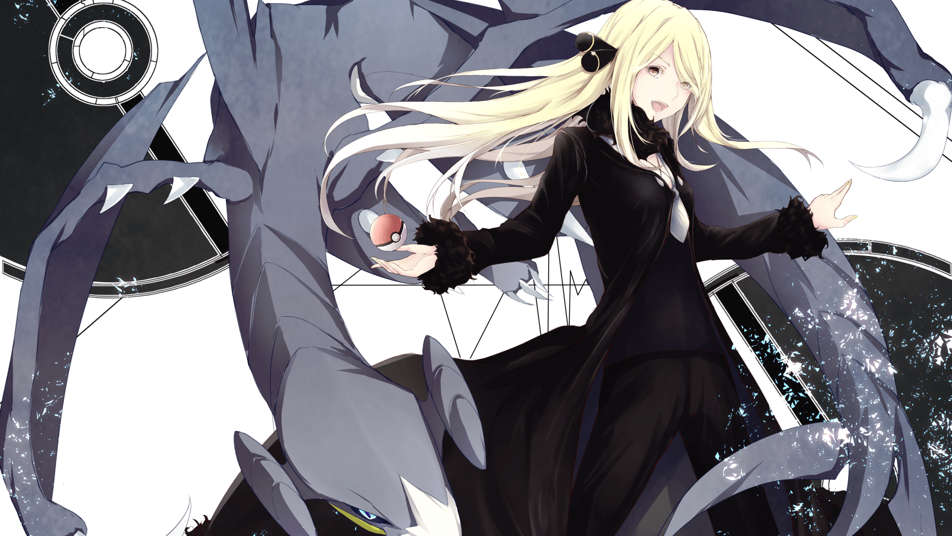 1860x1047 Cynthia & Garchomp: Iconic Pokémon Diamond and Pearl HD Wallpaper