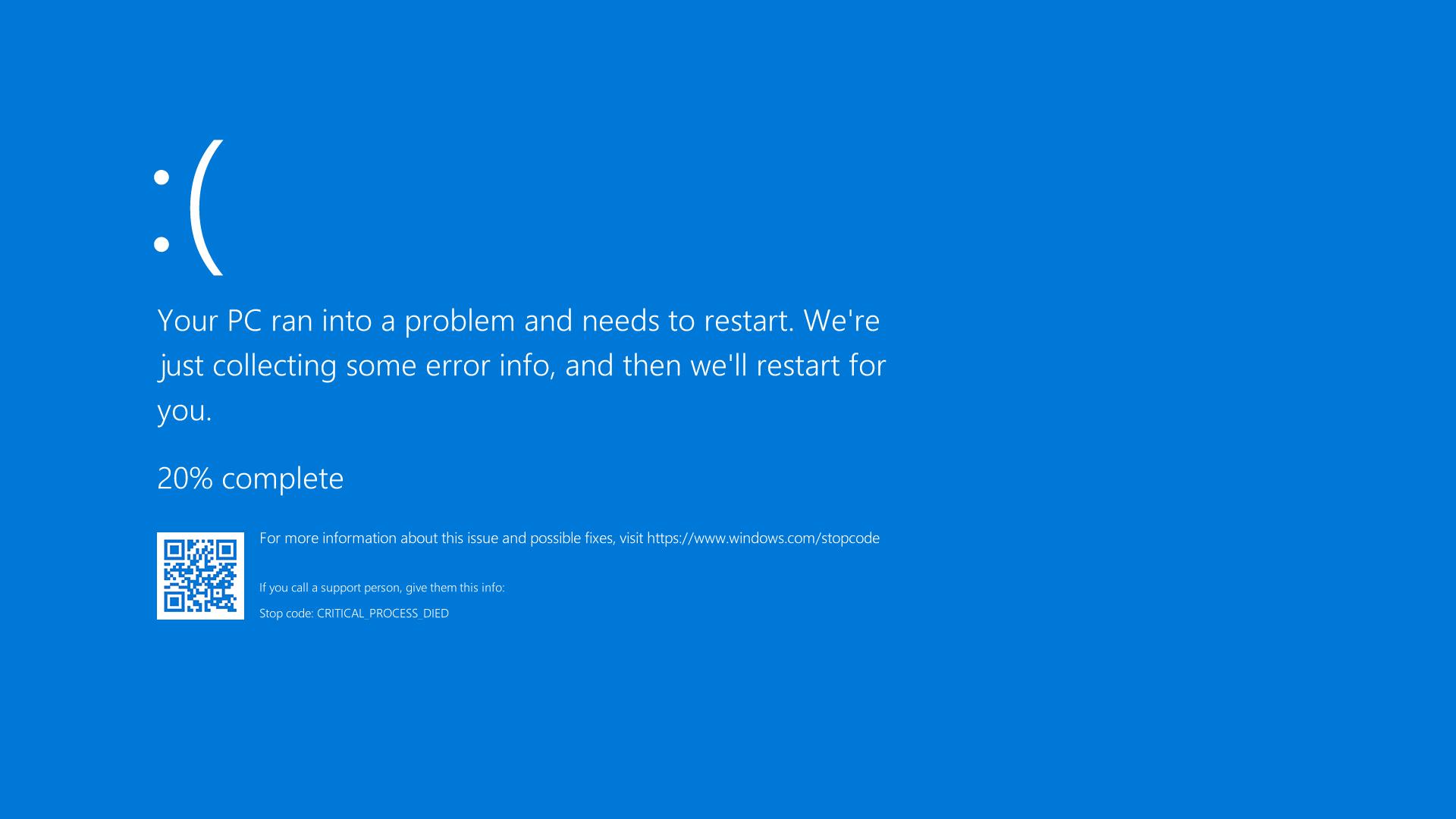 1920x1080 Blue screen of death in Windows 10