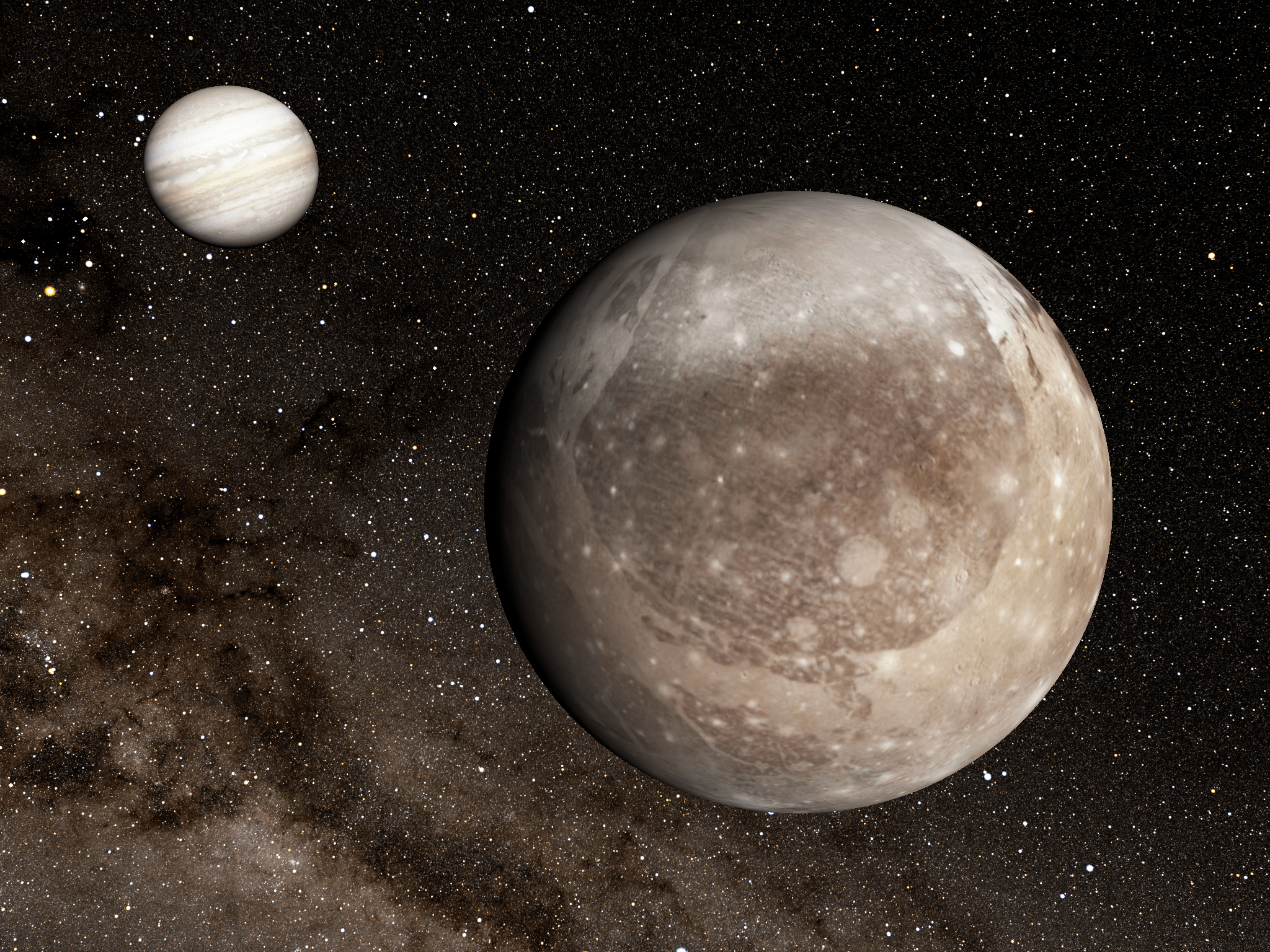 2048x1536 That Must've Hurt: Ganymede Covered by Giant Crater. NAOJ: National Astronomical Observatory of Japan
