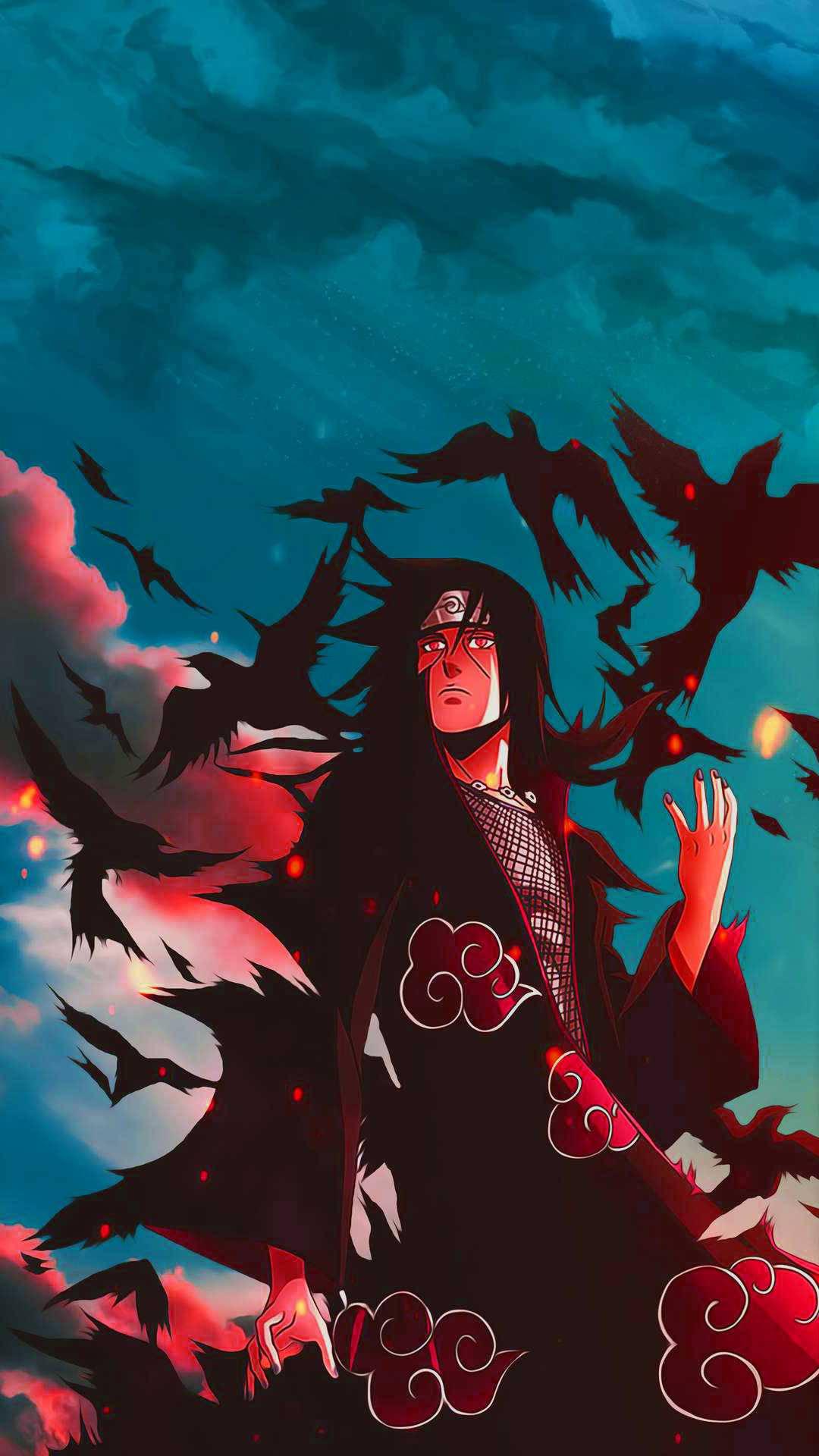 1080x1920 Download Akatsuki Itachi With Crows Blue Wallpaper