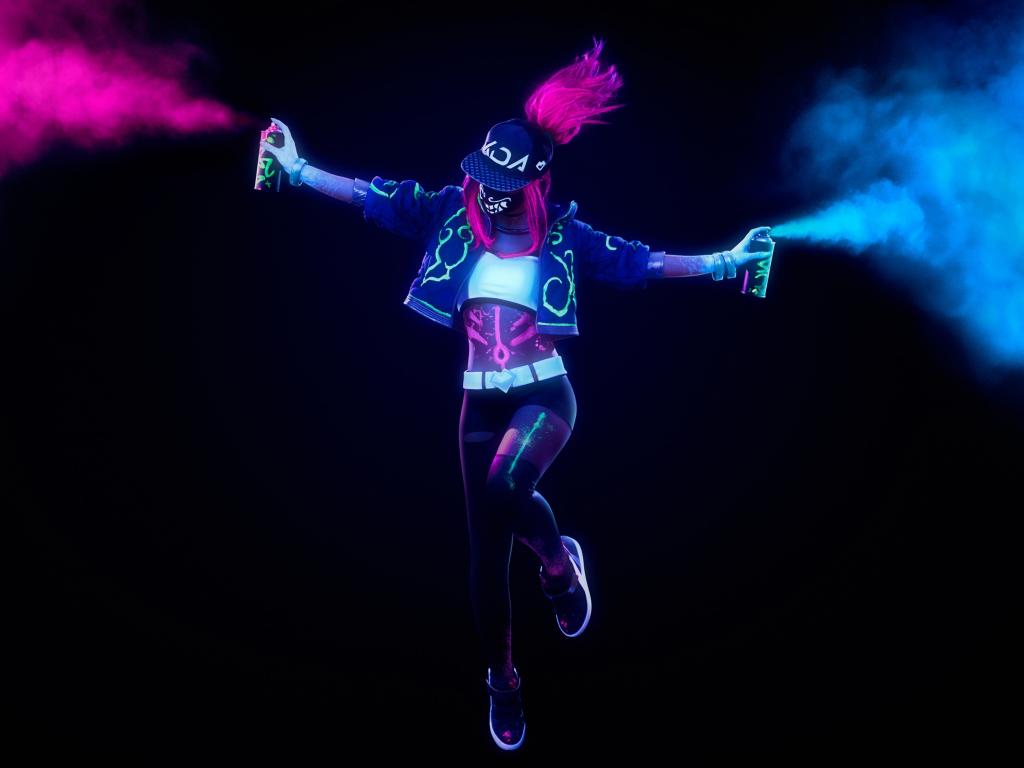1024x768 Wallpaper kda, akali, league of legends, neon art, color spray desktop wallpaper, HD image, picture, background, 90848b