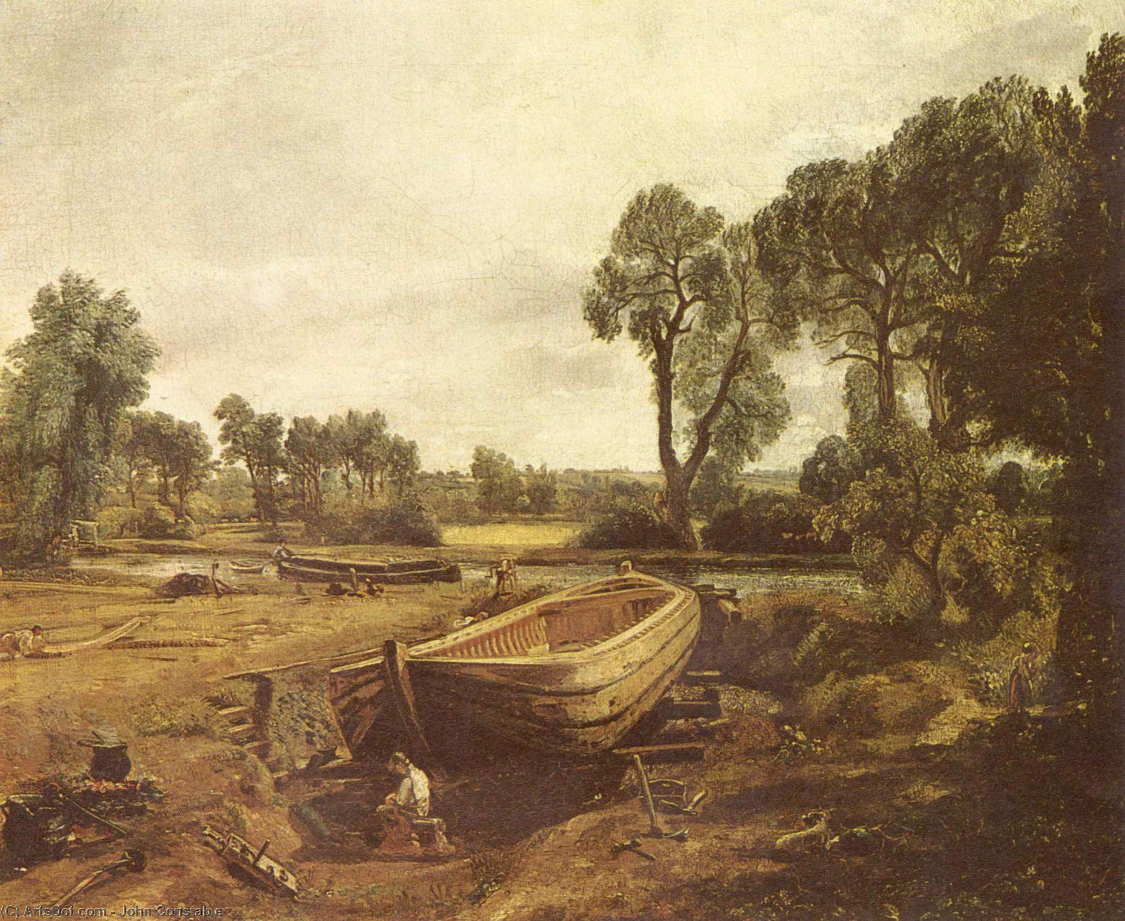 3885x3181 Oil Painting Replica. Boat Building, 1815 by John Constable (1776- United Kingdom). ArtsDot
