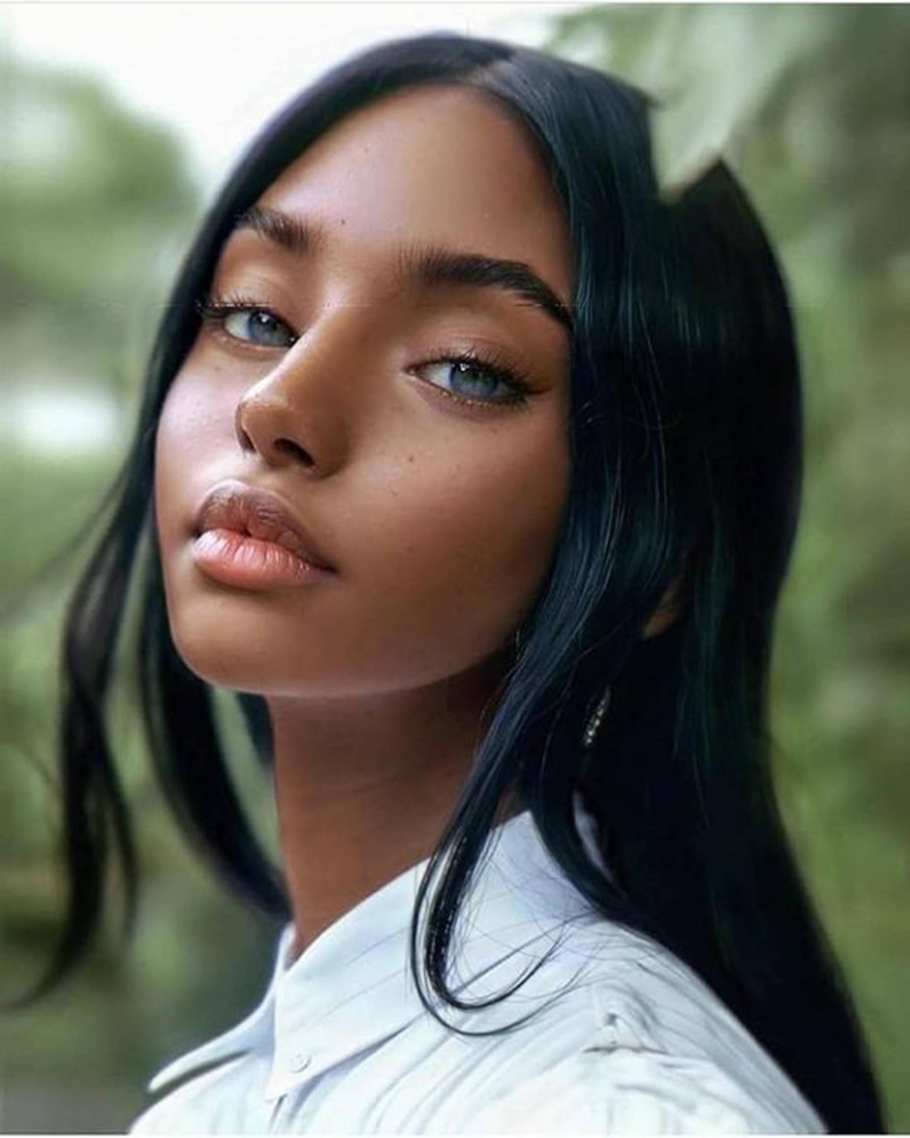 1852x2315 Download Beautiful Black Woman With Blue Eyes Wallpaper