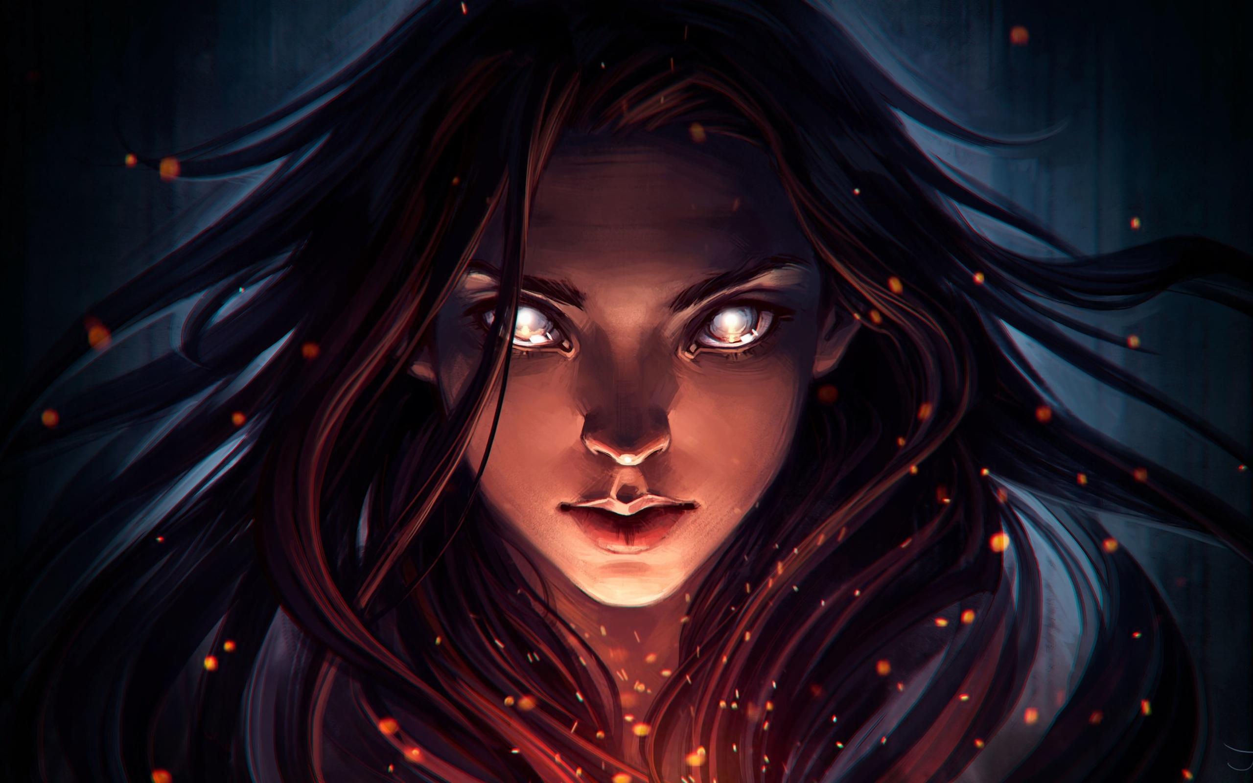 2560x1600 Wallpaper 4k girl, portrait, face, view, art, dark 4k Wallpaper