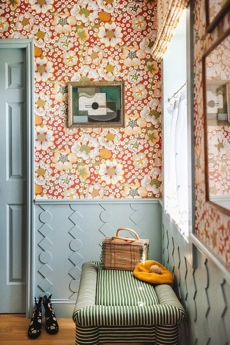 736x1104 Geometric Wainscoting and Floral Wallpaper Amp Up a Previously Boring Bathroom. Interior design, House interior, Interior