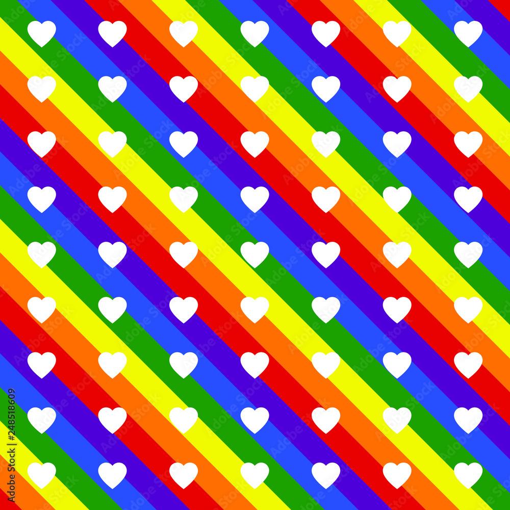 1000x1000 A seamless rainbow stripes pride wallpaper with hearts in colors of the LGBT flag movements, valentine's illustration, greeting card vector Stock Vector