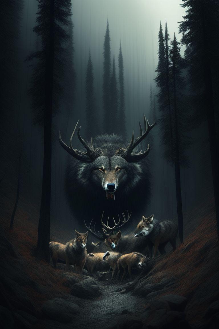 768x1152 Tart Oryx601: Wolves Eat Deer Carcass In The Forest