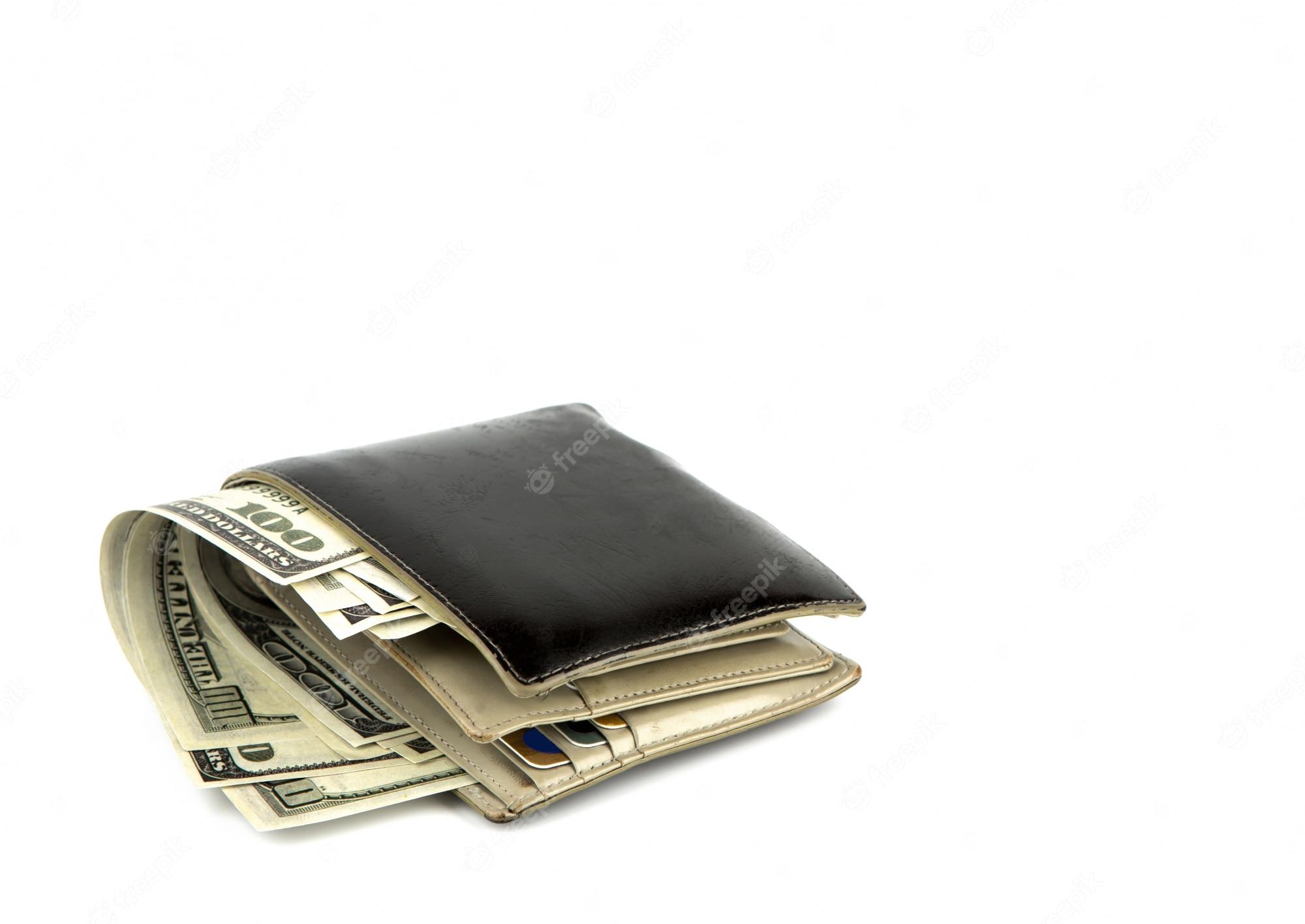 2000x1416 Free Photo. Old black wallet with dollar isolated on white background