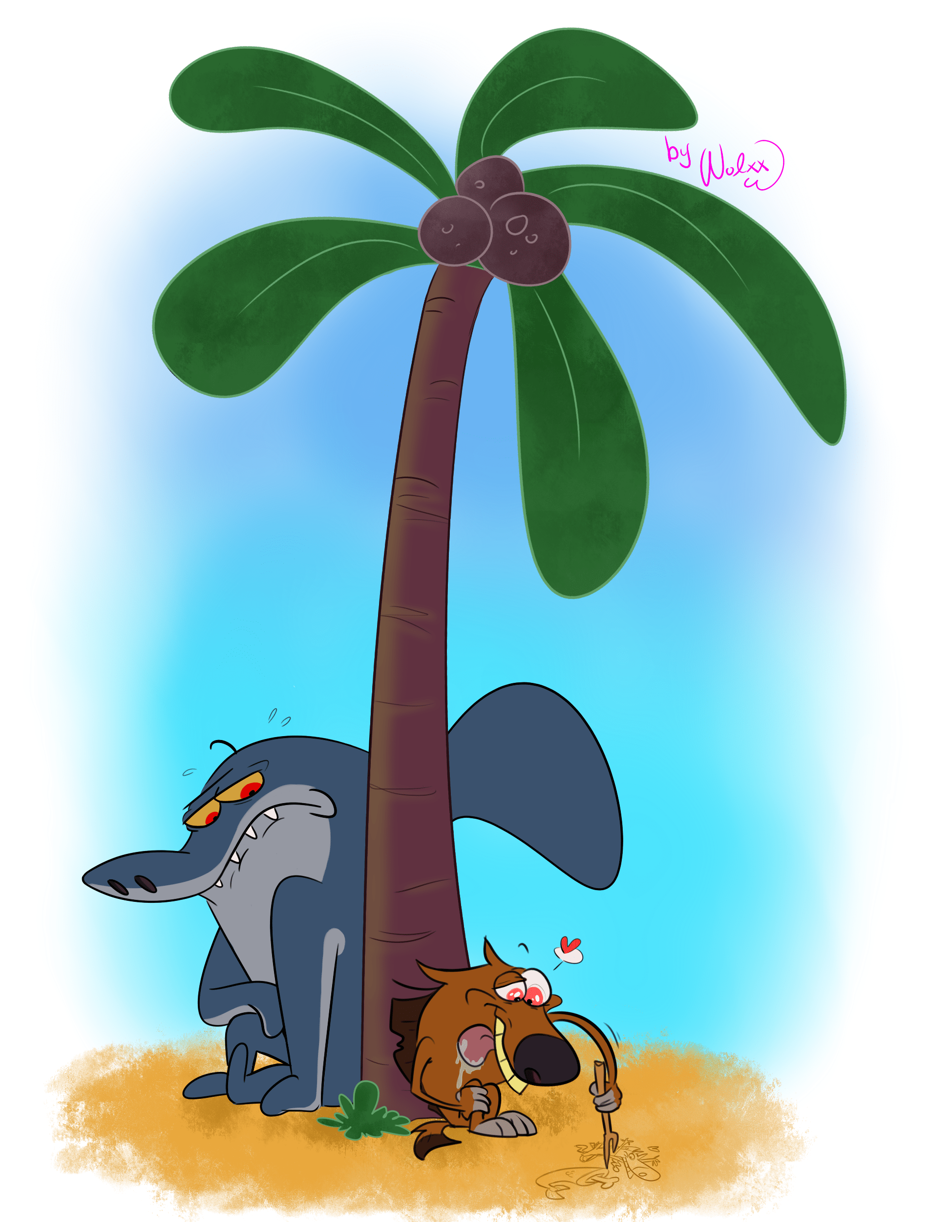 1900x2500 Cuties Under the Tree. Shark drawing, Cartoon wallpaper, Wallpaper