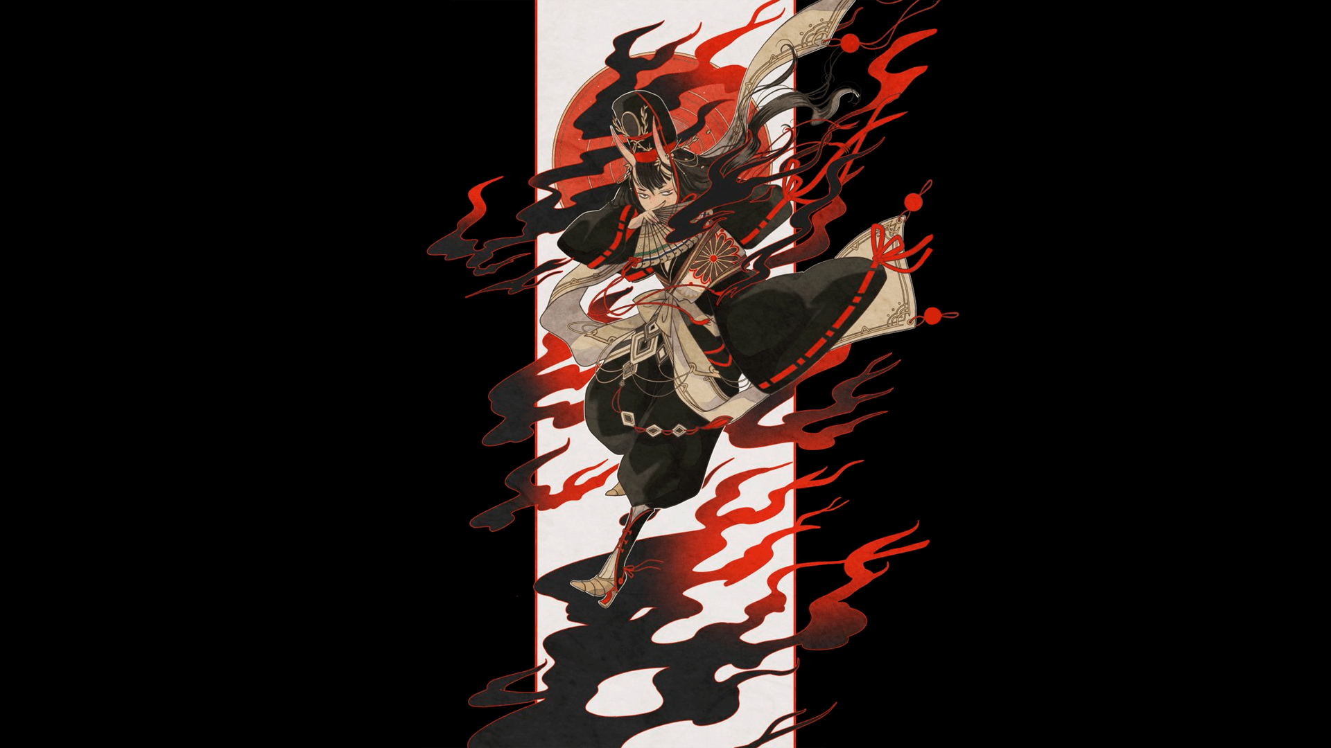 1920x1080 Wallpaper / anime, manga, anime girls, Japan, simple background, Oni, Onigirl, youkai free download
