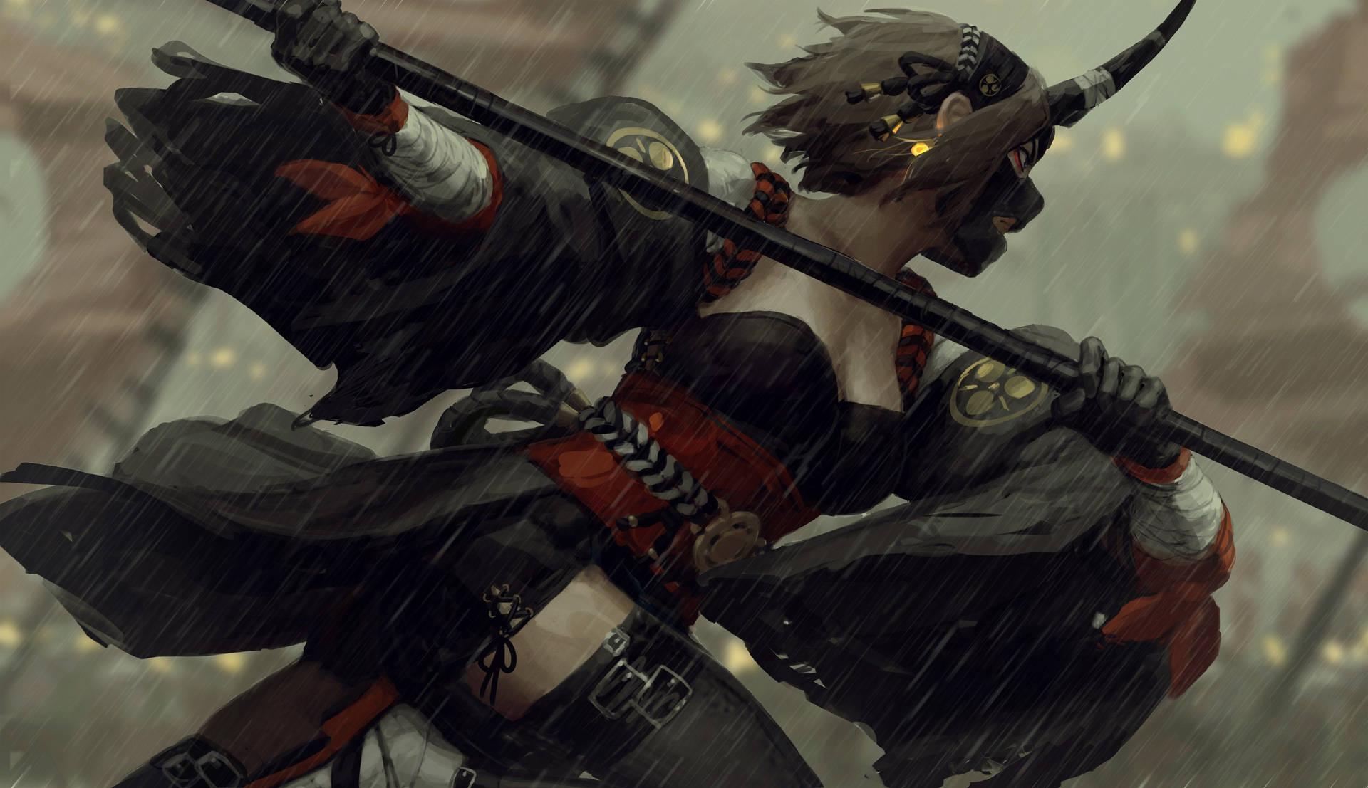 1920x1107 Download Oni Mask Female Warrior Wallpaper