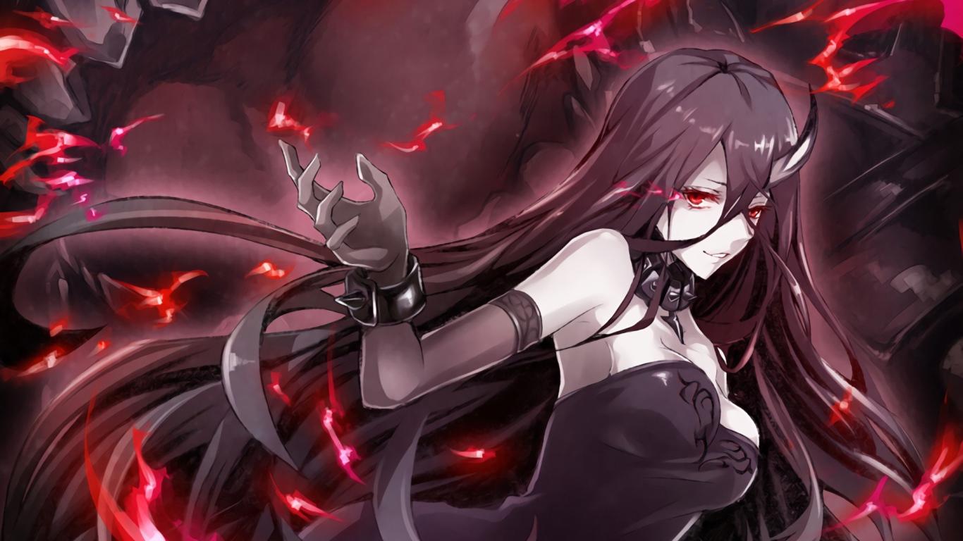 1366x768 Red Eyed Girl Anime Battleship Water Oni Desktop Wallpaper 1366x768