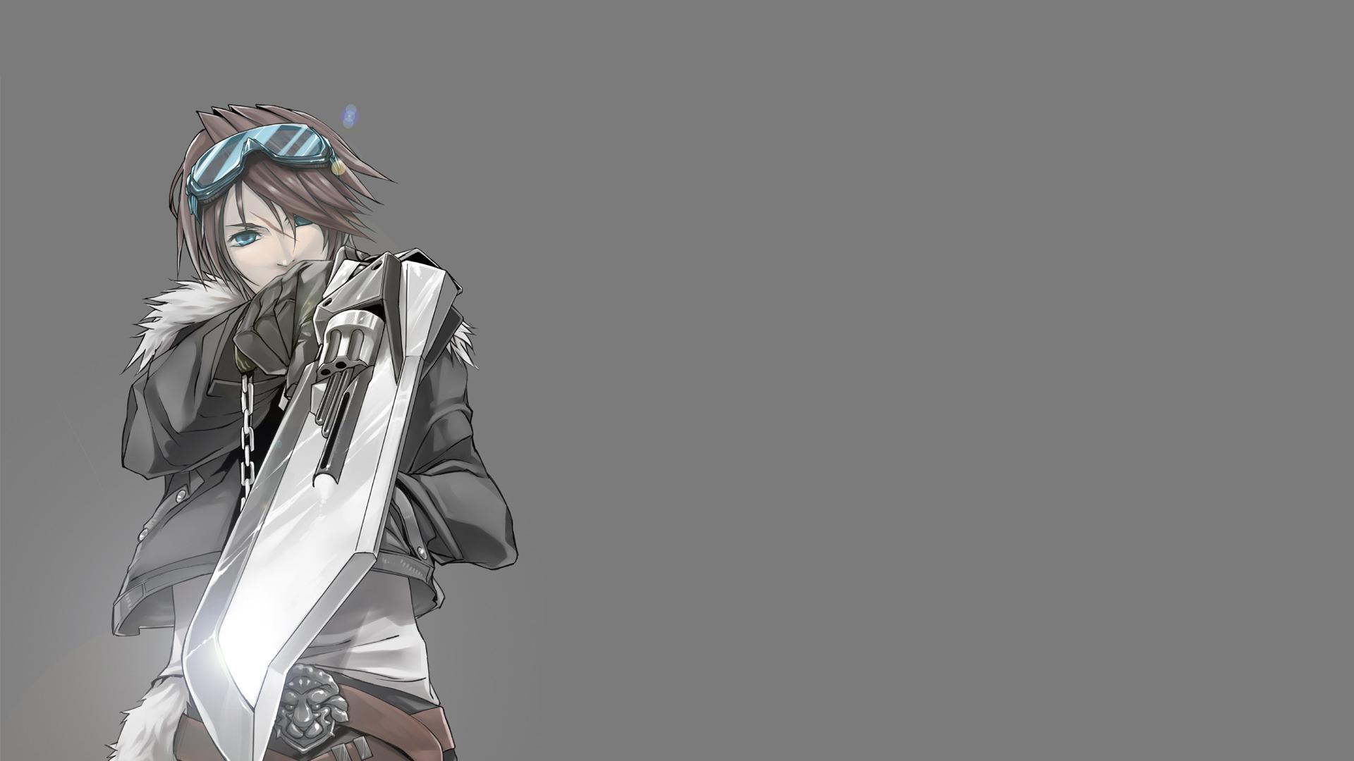 1920x1080 Download Wallpaper Minimalism, Grey Background, Squall Leonhart, Final Fantasy Squall Leonhart, Gun Sword, Jrpg, Final Fantasy VIII, FF Section Games In Resolution 1920x1080