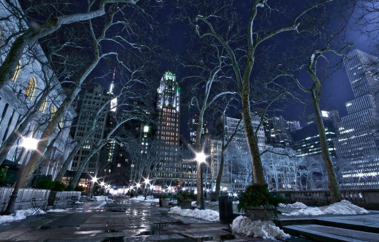 1332x850 Wallpaper city, lights, USA, road, trees, night, New York, NYC, New