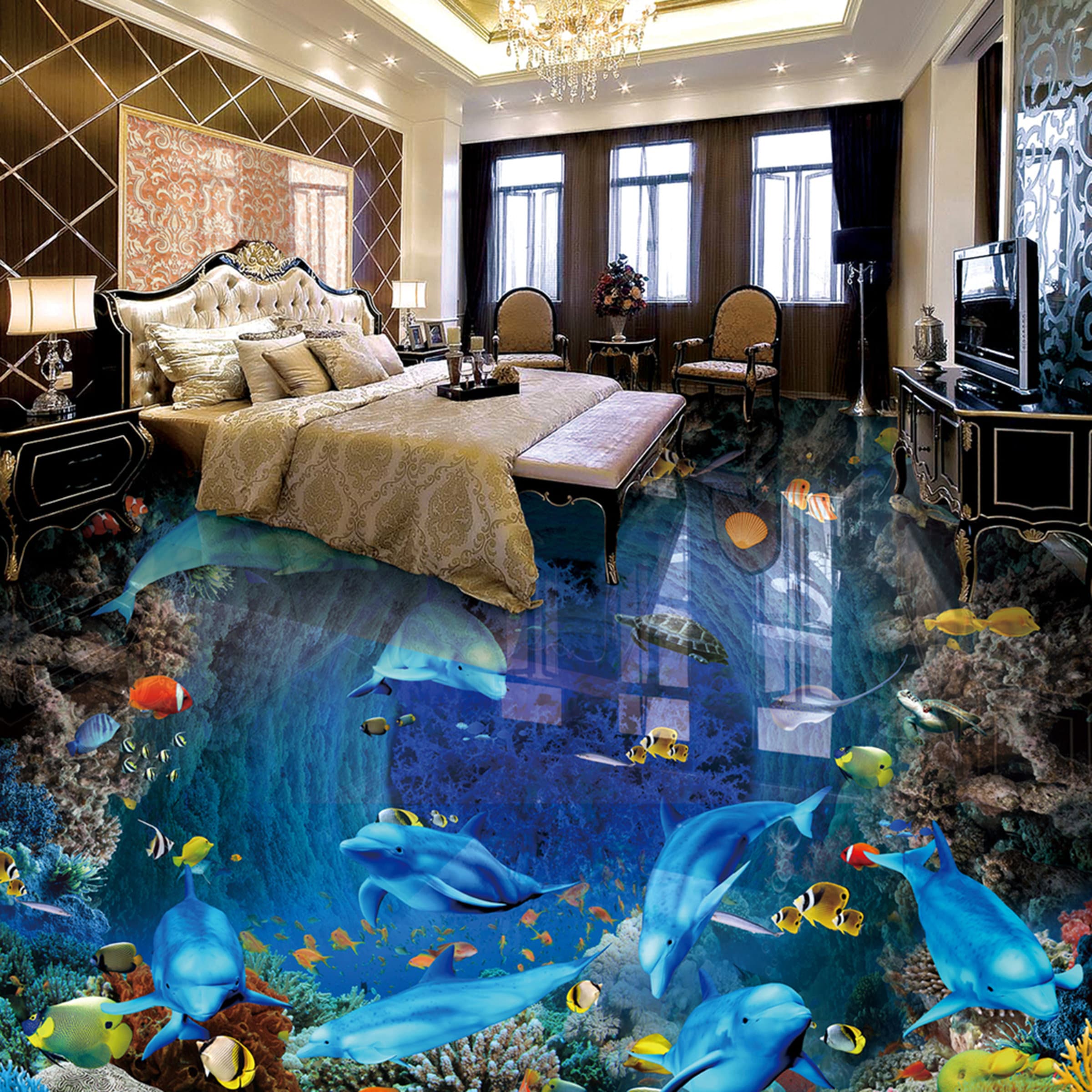 2400x2400 3D Rich Ocean World JJ6345FF Floor Wallpaper Murals