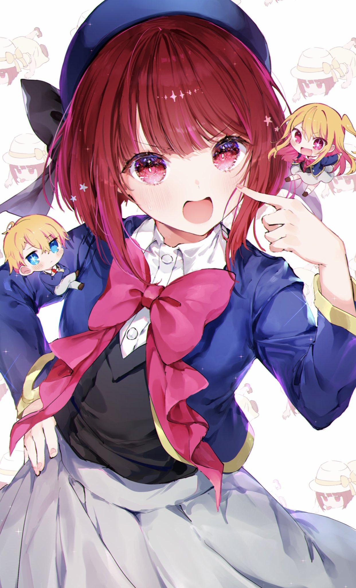 1242x2048 arima kana, hoshino ruby, and hoshino aquamarine (oshi no ko) drawn by noyu_(noyu23386566)