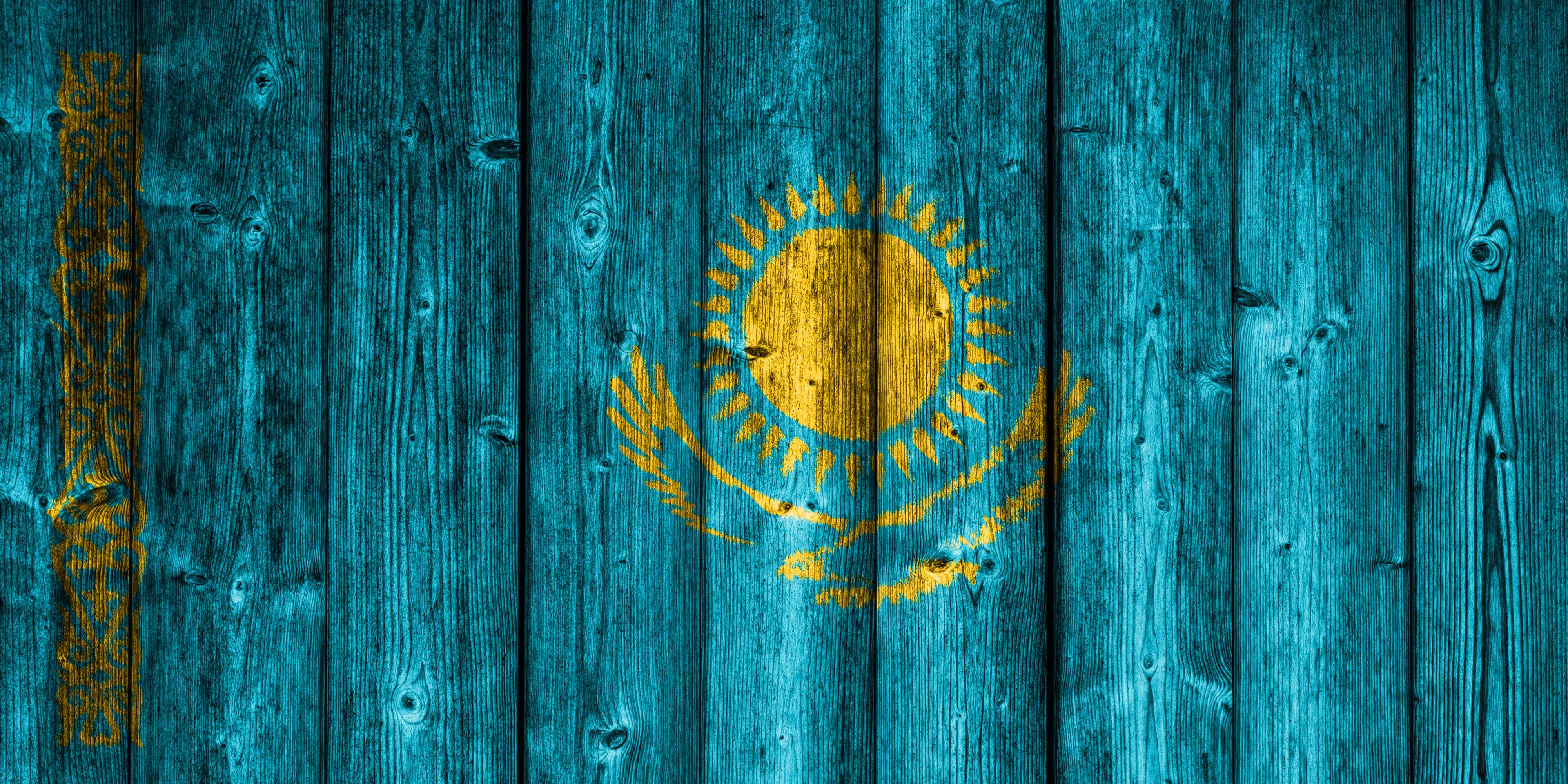 4000x2000 Download wallpaper Eagle, Wood, Sun, Bird, Kazakhstan, Kazakh Flag, Flag Of Kazakhstan, Kazakh, Flag Of Kazakhstan On Wood, section textures in resolution 4000x2000