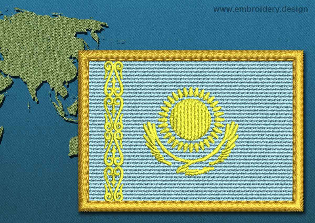1200x850 Kazakhstan Rectangle Flag Embroidery design with a Gold Border