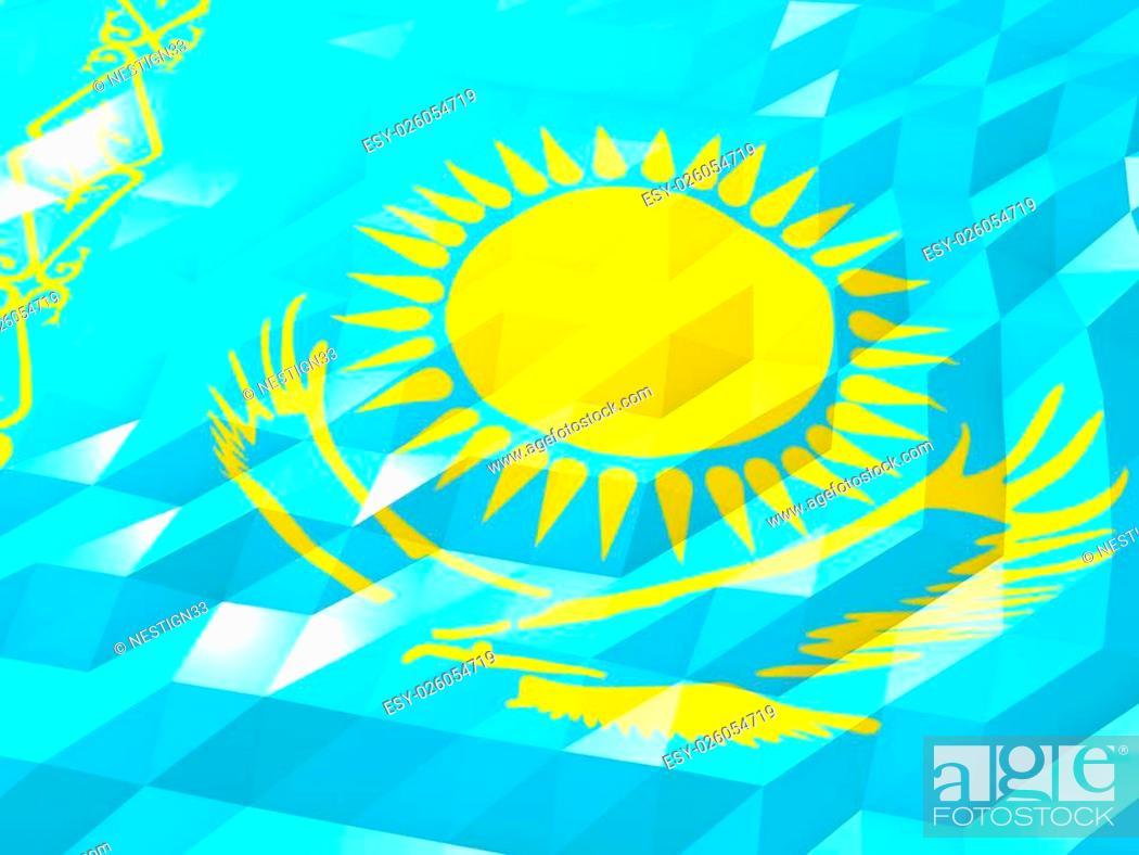 1050x788 Flag Of Kazakhstan 3D Wallpaper Illustration, National Symbol, Low Polygonal Glossy Origami Style, , Picture And Low Budget Royalty Free Image. Pic. ESY 026054719