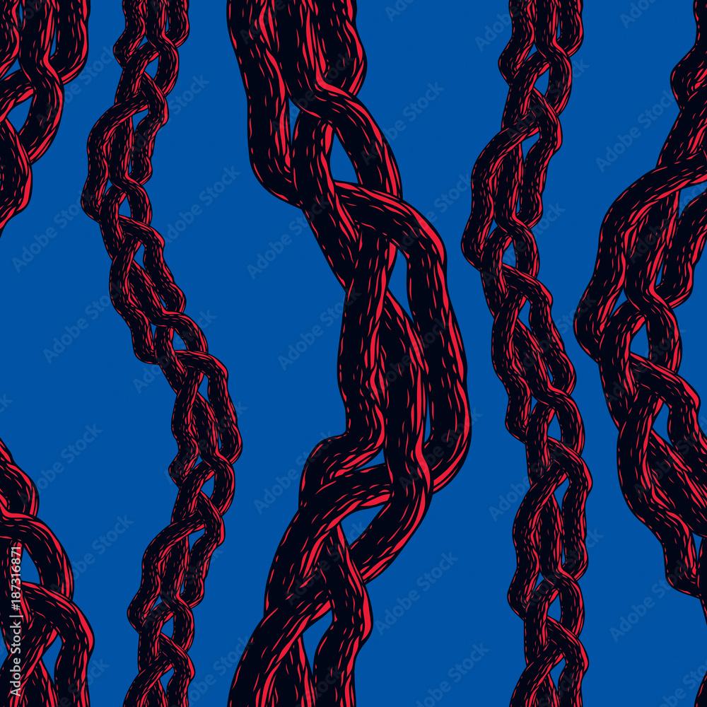 1000x1000 Disgusting horror art and nightmare seamless pattern, vector background. Tangled roots or gut biological life form weird endless illustration. Usable for fabric, wallpaper, wrapping, web and print. Stock Vector
