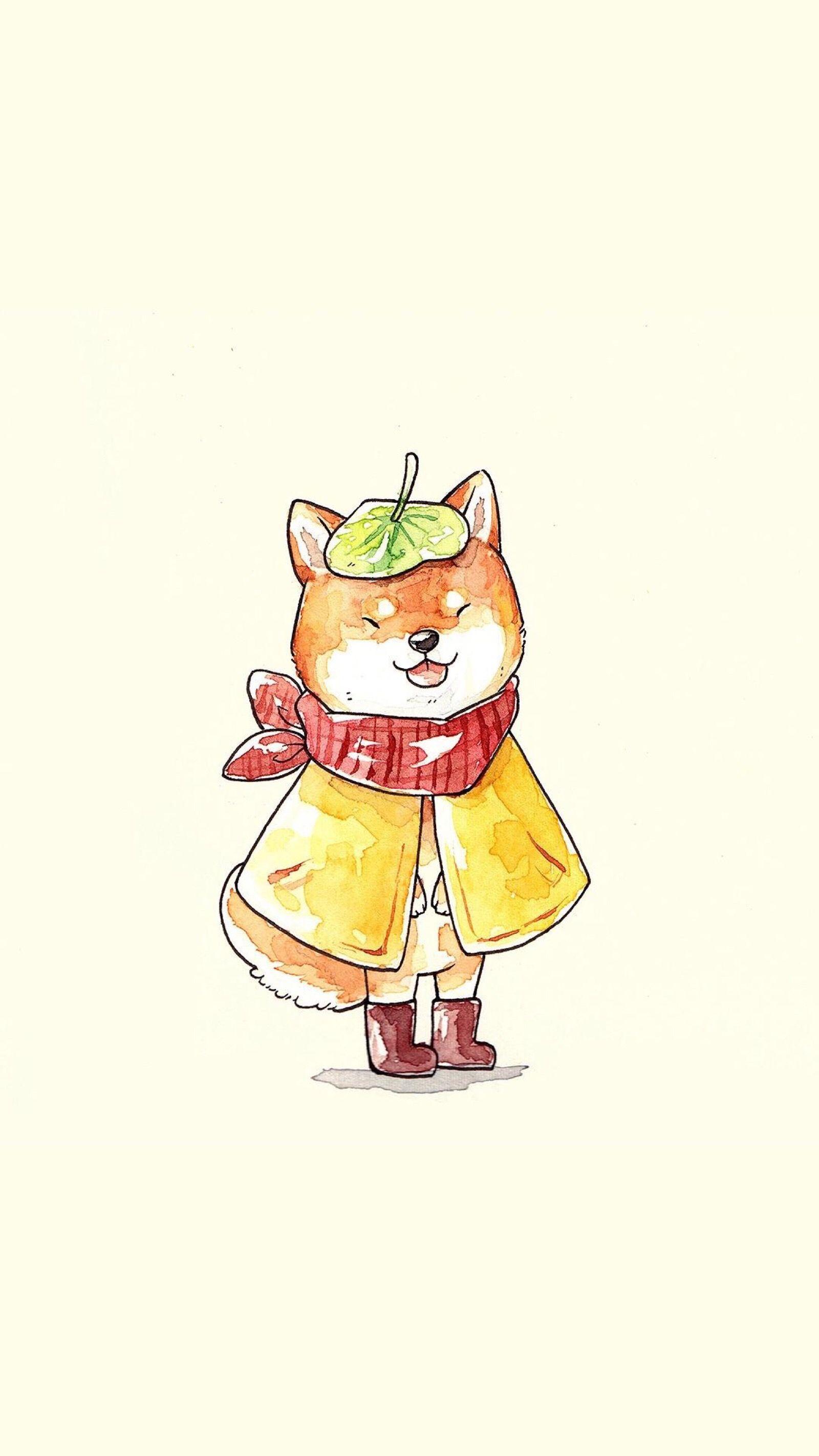 1600x2844 สัตว์. Shiba inu, Kawaii wallpaper, Japanese drawings