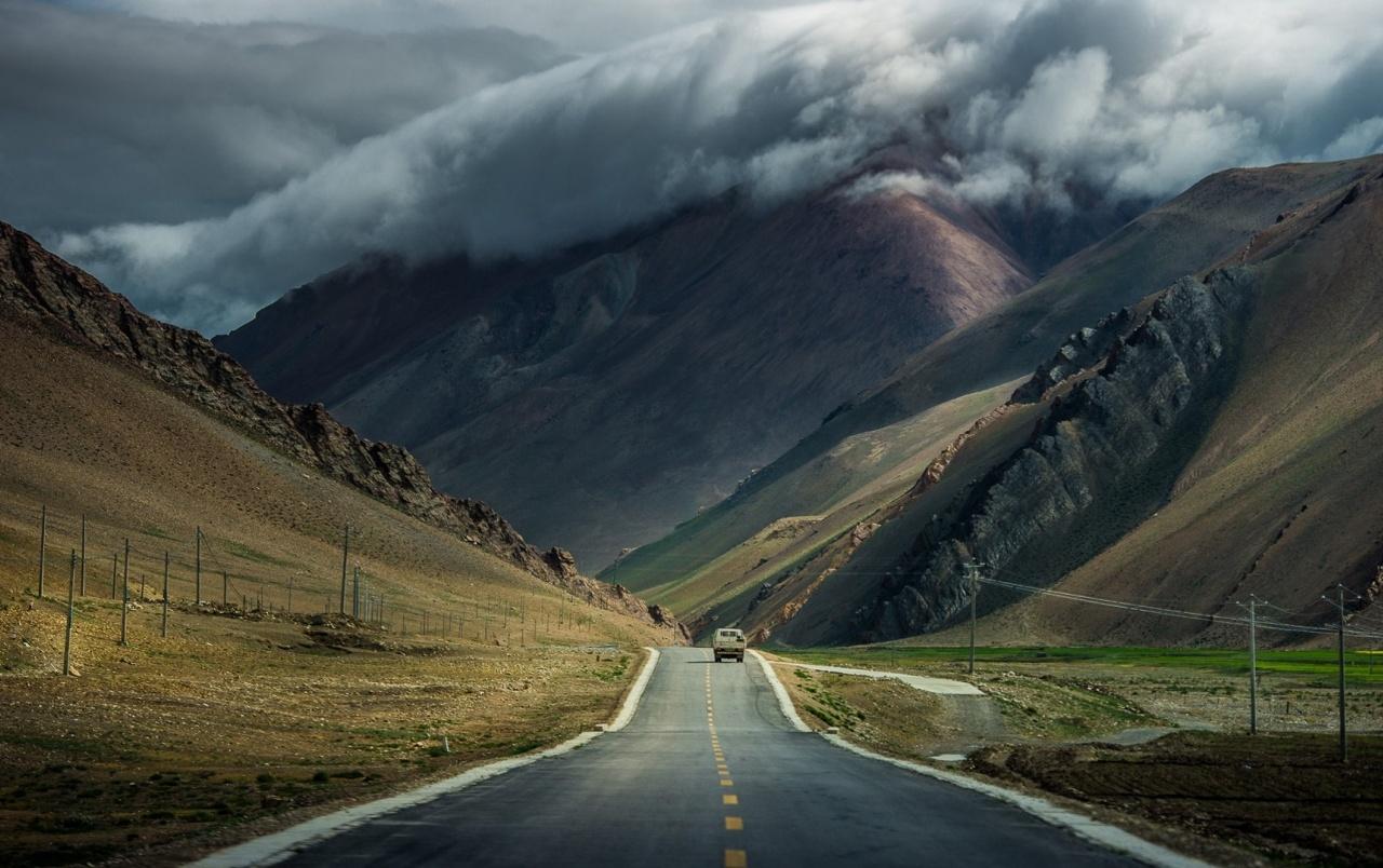 1280x804 Mountain Clouds Storm Road Car wallpaper. Mountain Clouds Storm Road Car