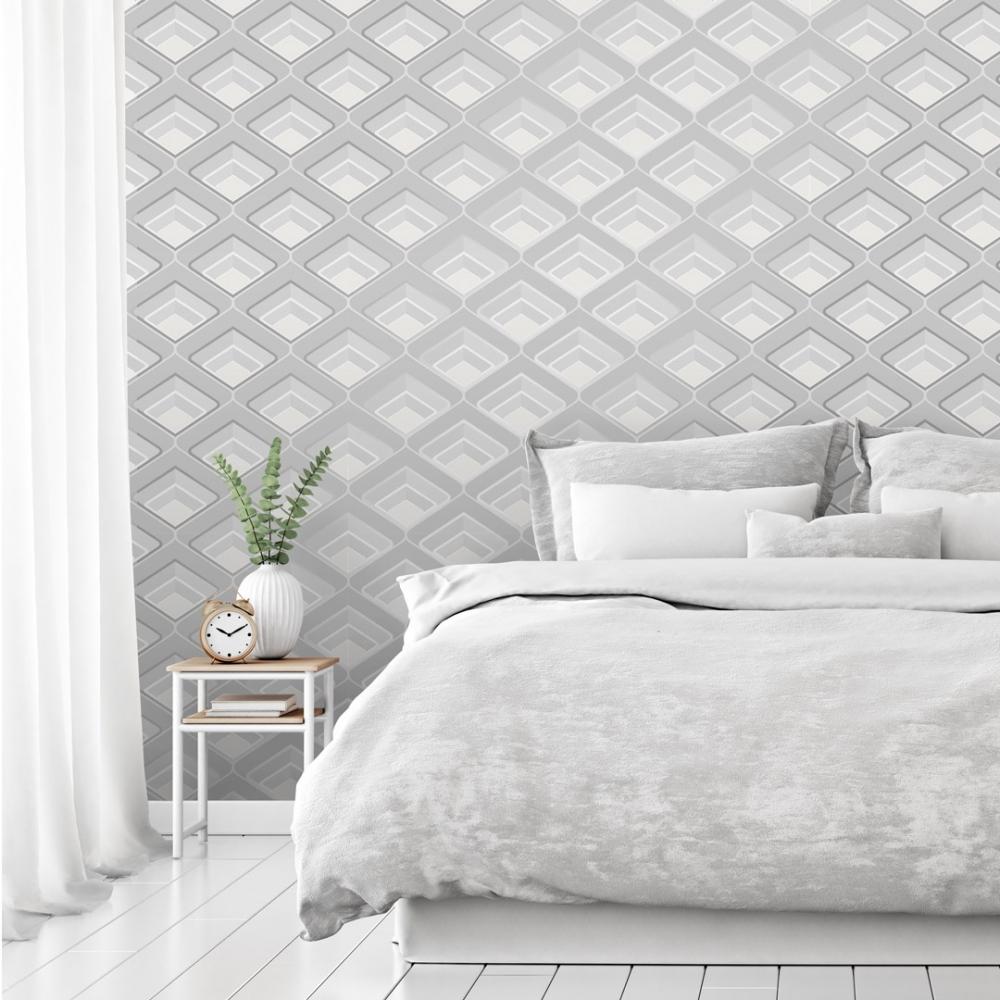 1000x1000 Retro Geometric 3D Effect Wallpaper Grey from I Love Wallpaper UK