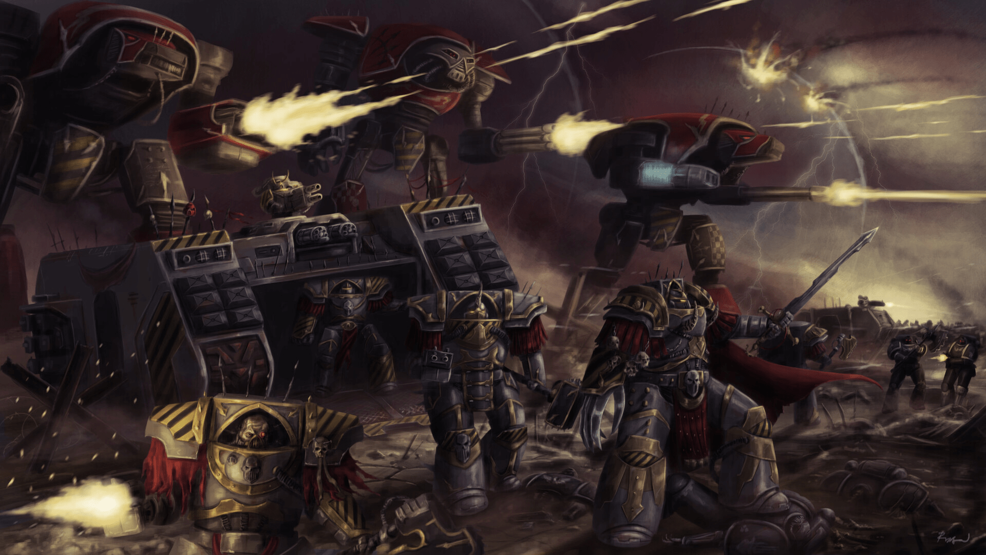 1920x1080 Science Fiction Warhammer 40 000 Warhammer Space Marines Power Armor Bolter Gun Warhound Titan Preda Wallpaper:1920x1080