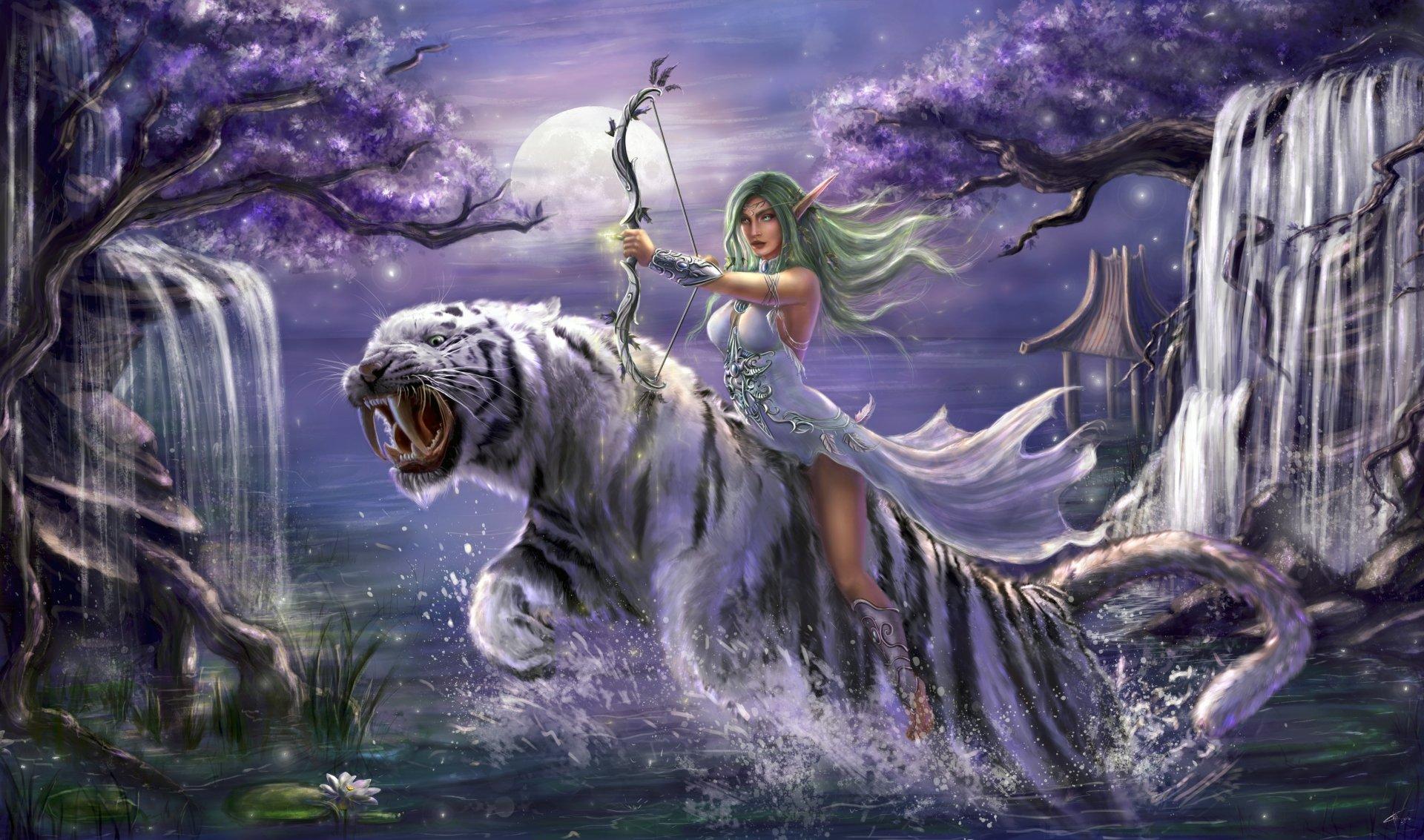 1920x1133 Tyrande Whisperwind with White Tiger 4K Ultra HD Wallpaper