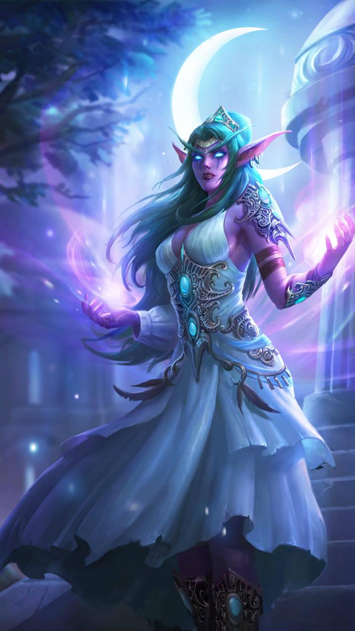 720x1280 Download Hearthstone Phone Tyrande Whisperwind Purple Aesthetic Magic Wallpaper