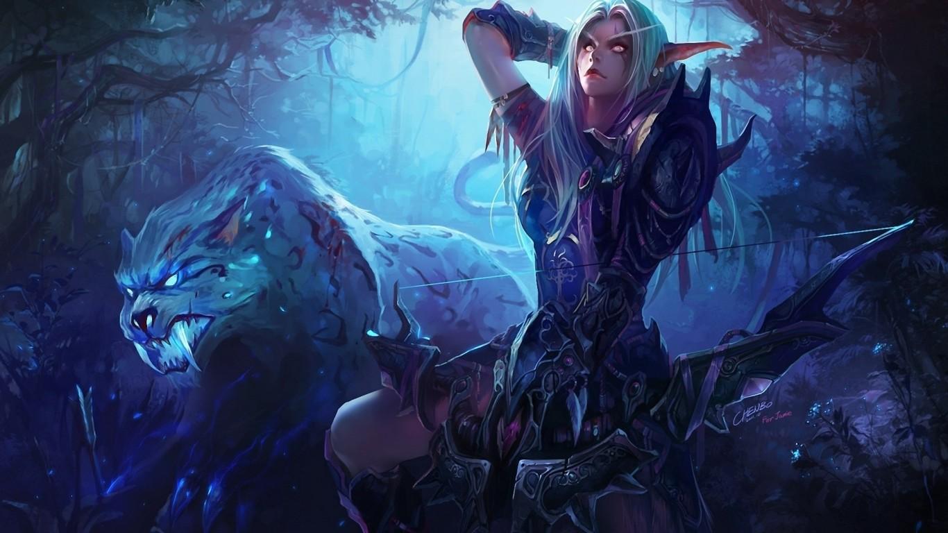 1366x768 World of Warcraft Night Blood Elf Wallpaper for Desktop and Mobiles 1366x768