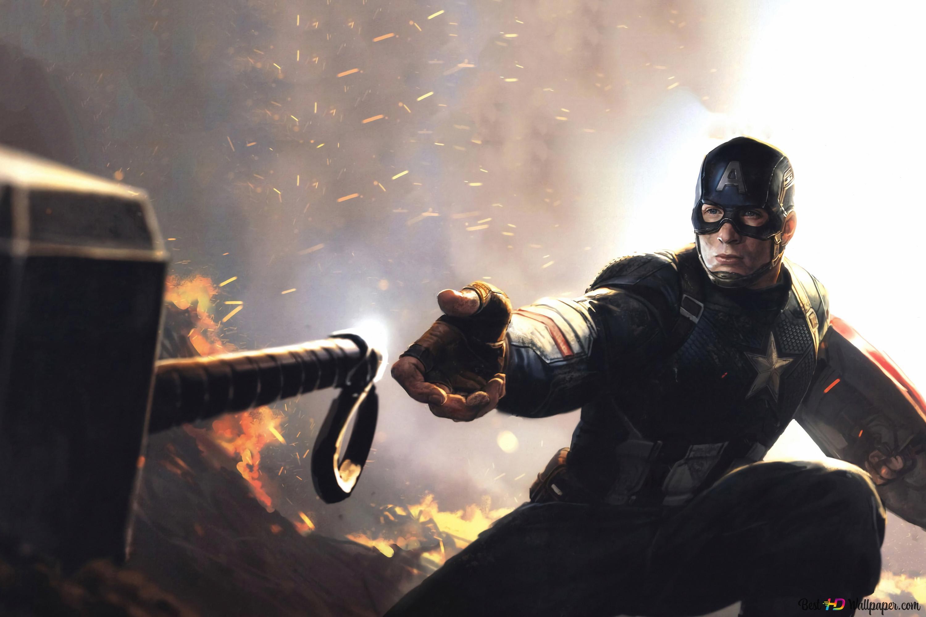 3000x2000 Endgame Captain America with shield and hammer 4K wallpaper download