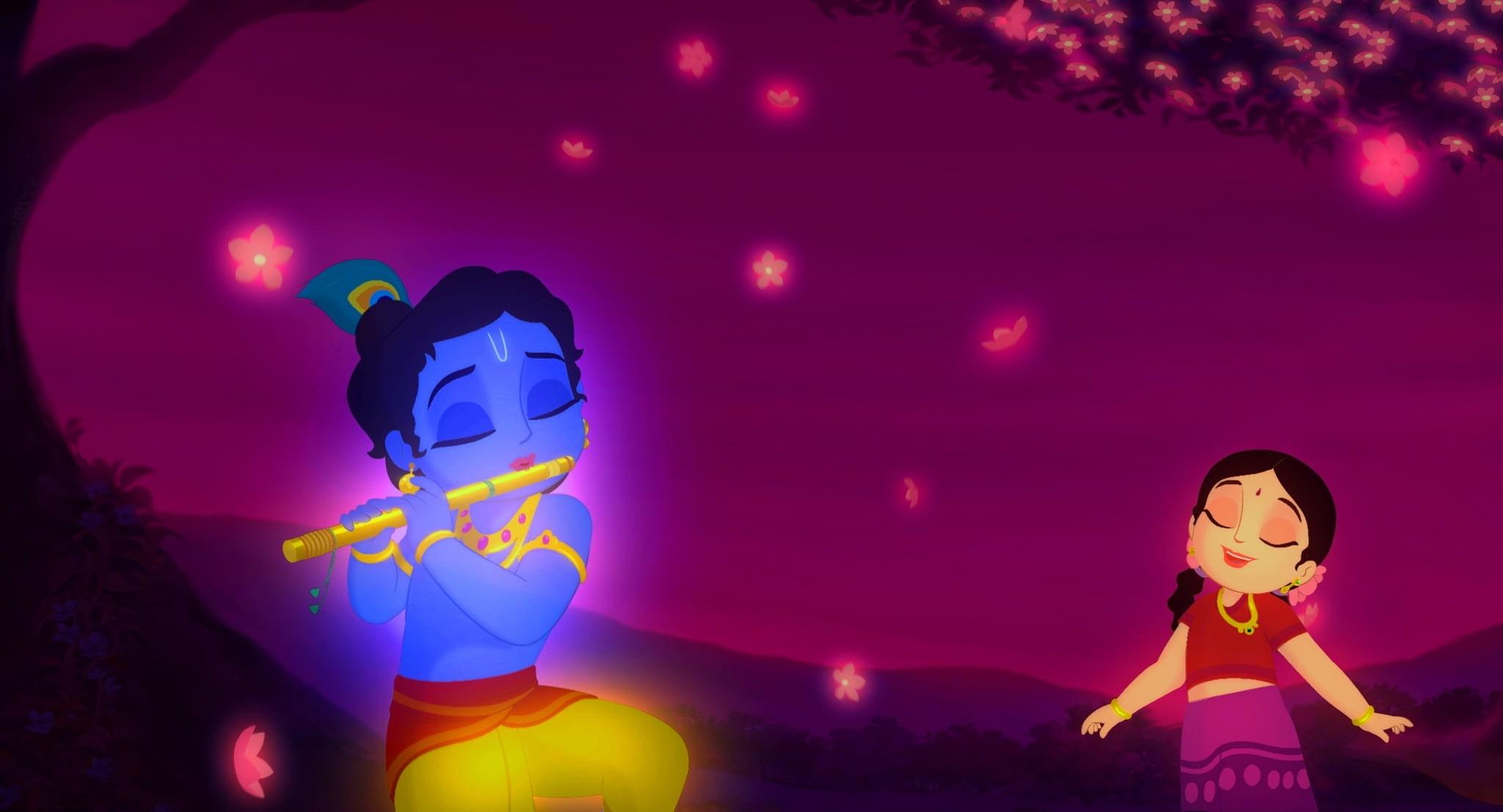 2048x1107 Little krishna with radha HD wallpaper