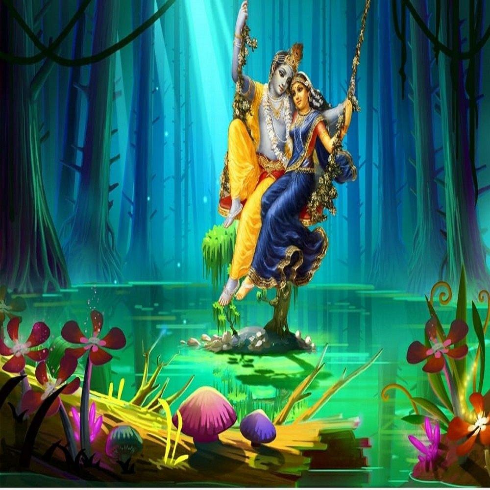 1000x1000 Non Woven Multicolor Radha Krishna Wallpaper 3D, For Home