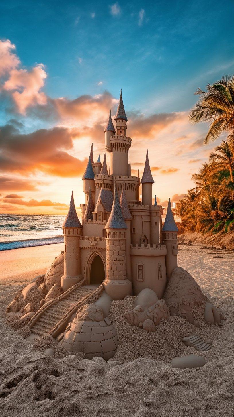 816x1456 bnonymous's build a sand castle. Prompt in the ALT. I love sandcastles! They're so creative and fun to build. I used Midjourney to generate these amazing sandcastles. It would