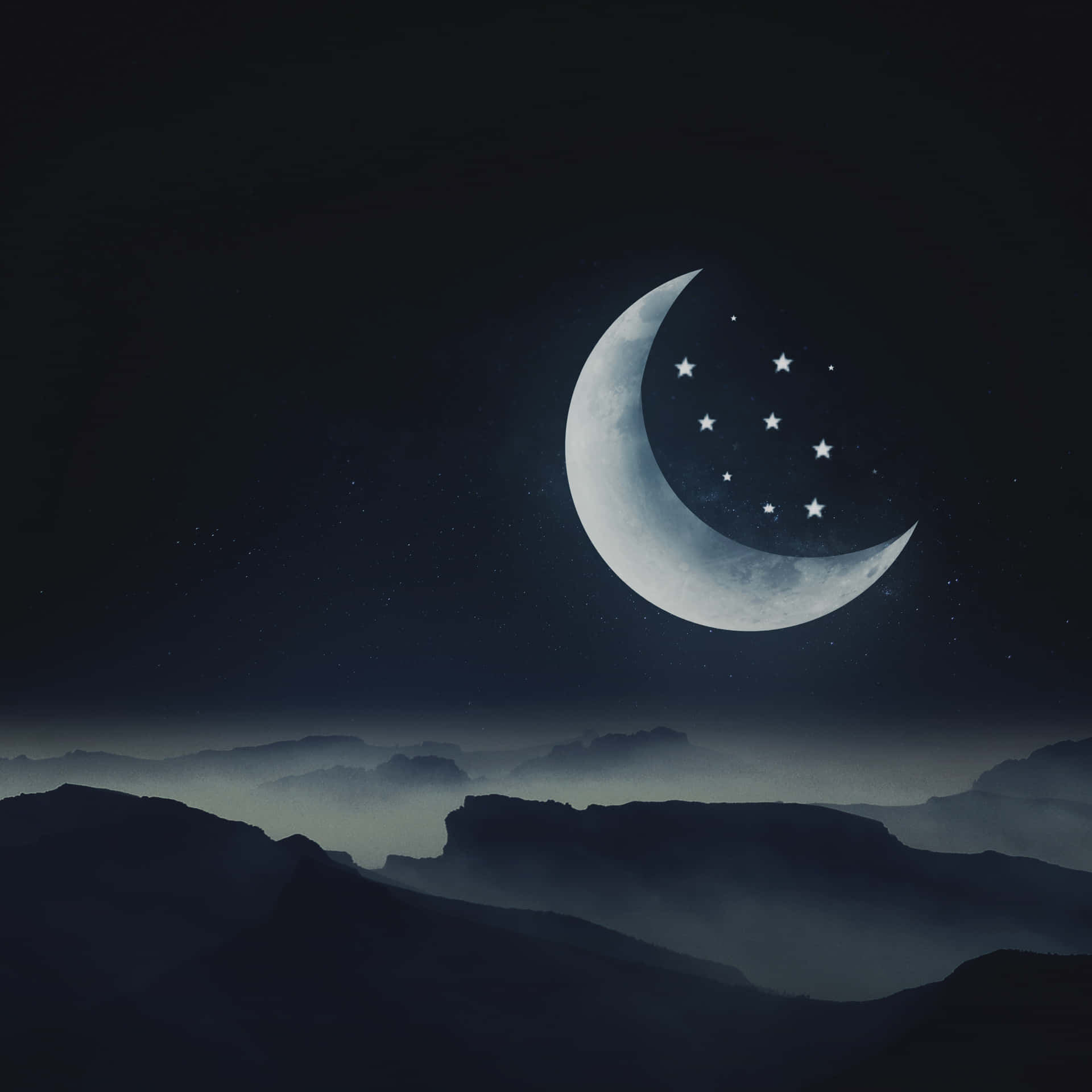 1920x1920 Download A Crescent And Stars In The Night Sky Wallpaper