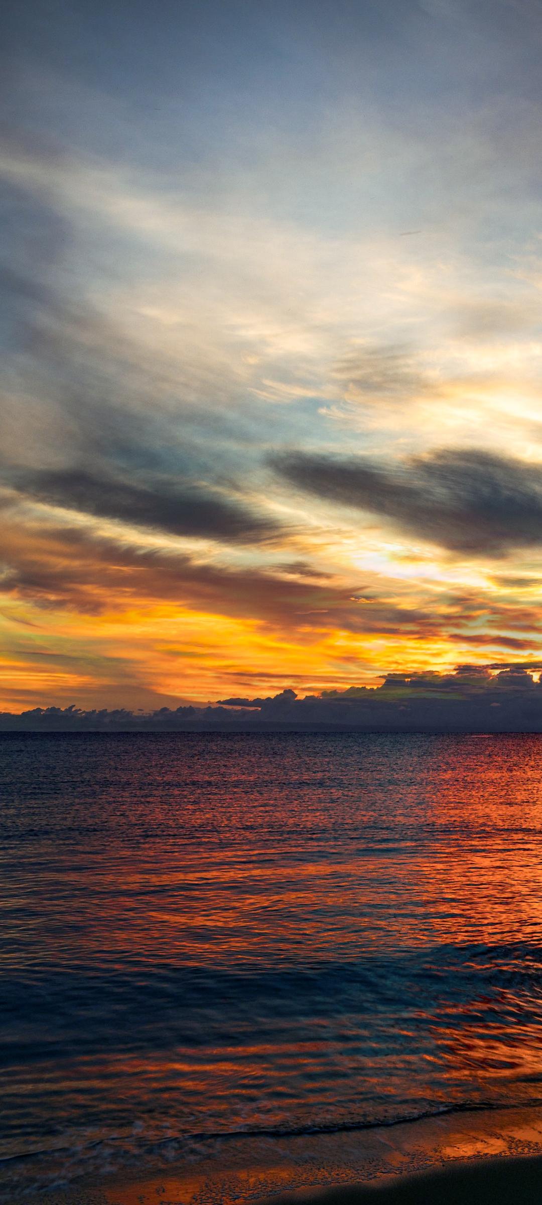 1080x2400 Download Sunset, Sea, Clouds, Horizon, Sky, Ocean Wallpaper in 1080x2400 Resolution