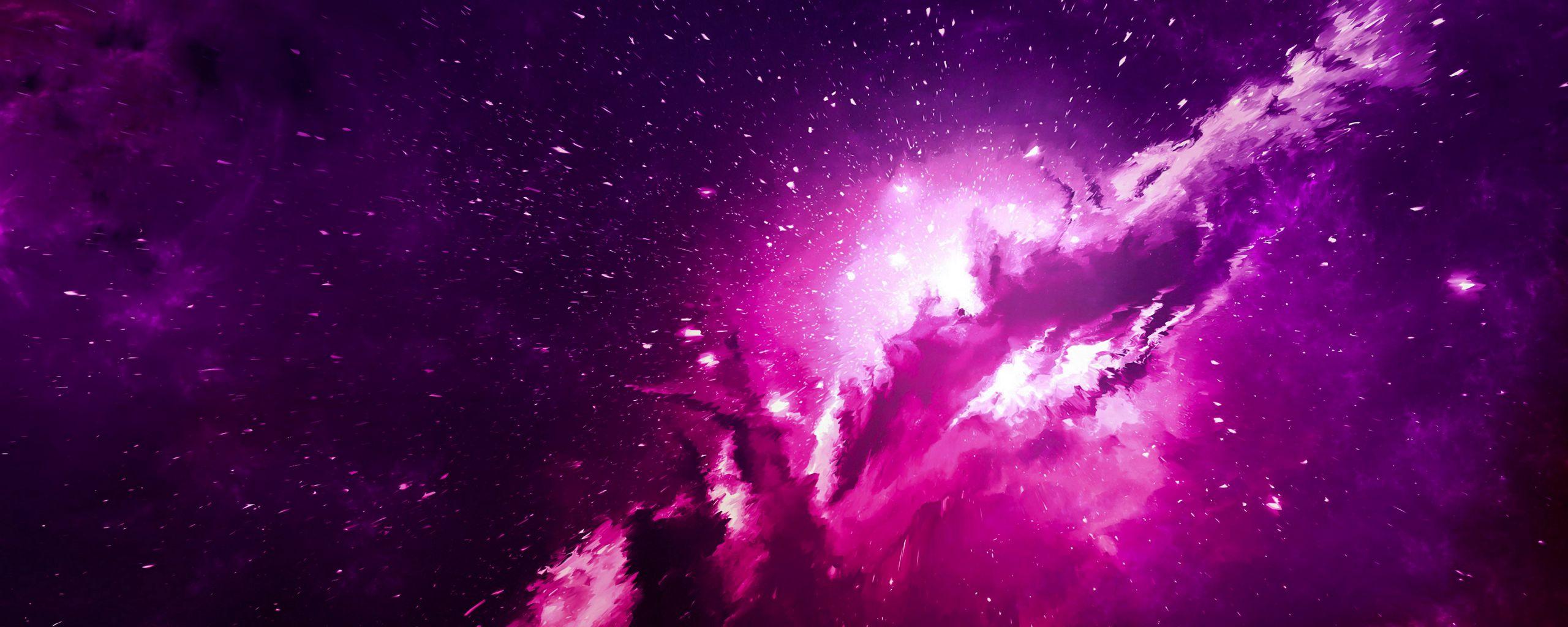 2560x1024 Download wallpaper 2560x1024 nebula, sparkles, light, cloud, purple ultrawide monitor HD background