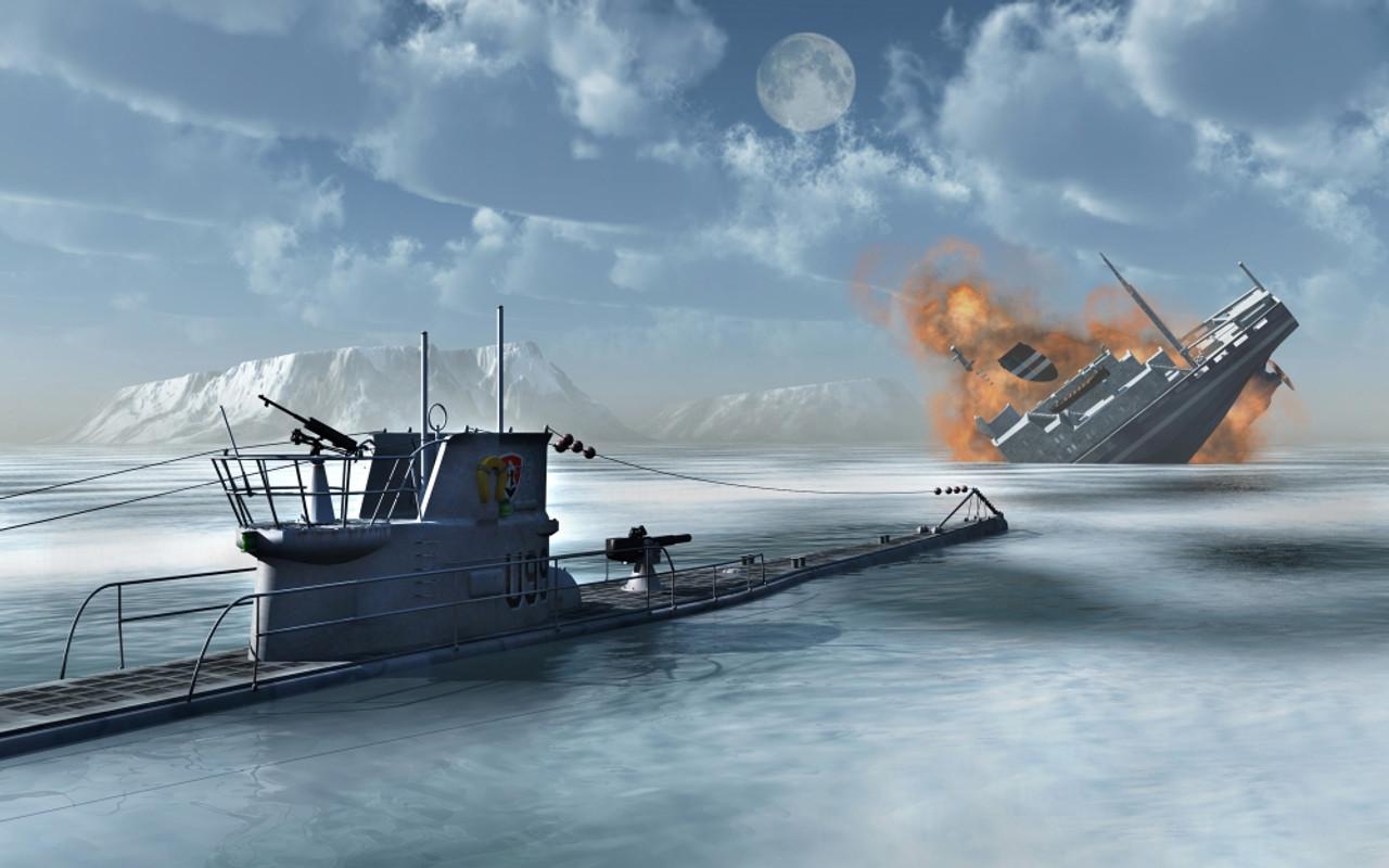 1280x800 A German U Boat Attacking And Sinking A Ship That Was Part Of A North Atlantic Arctic Convoy Poster Print # VARPSTMAS100750M