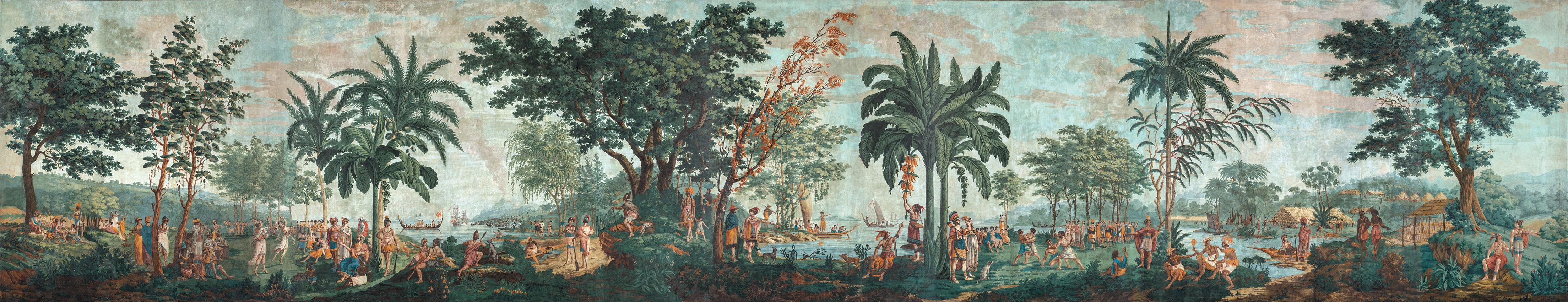 4415x850 Panoramic wallpaper Peoples of the Pacific Ocean. Pacific island and lush vegetation