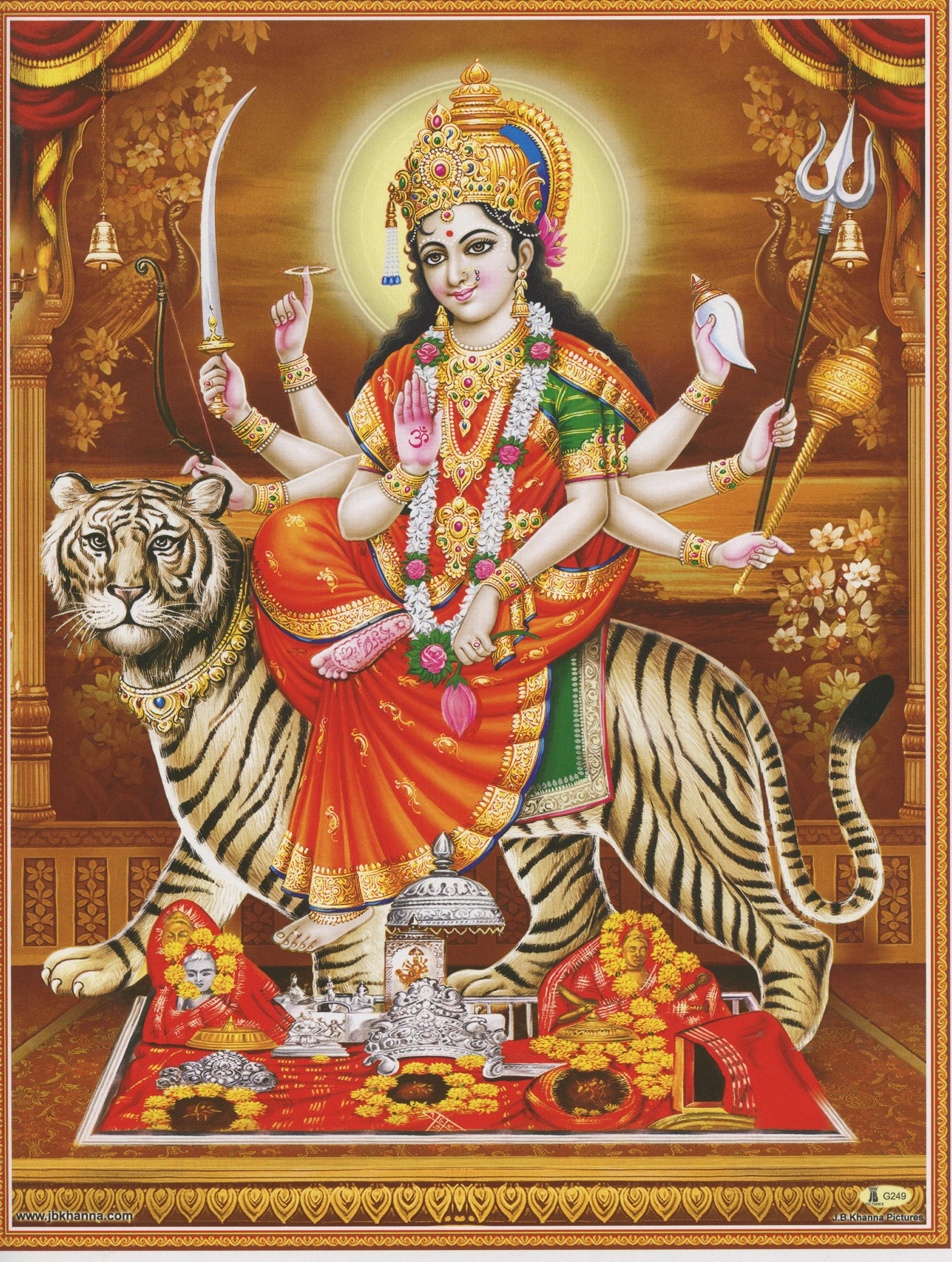 2009x2662 Durga Ambaji. Vintage Style Indian Devotional Print