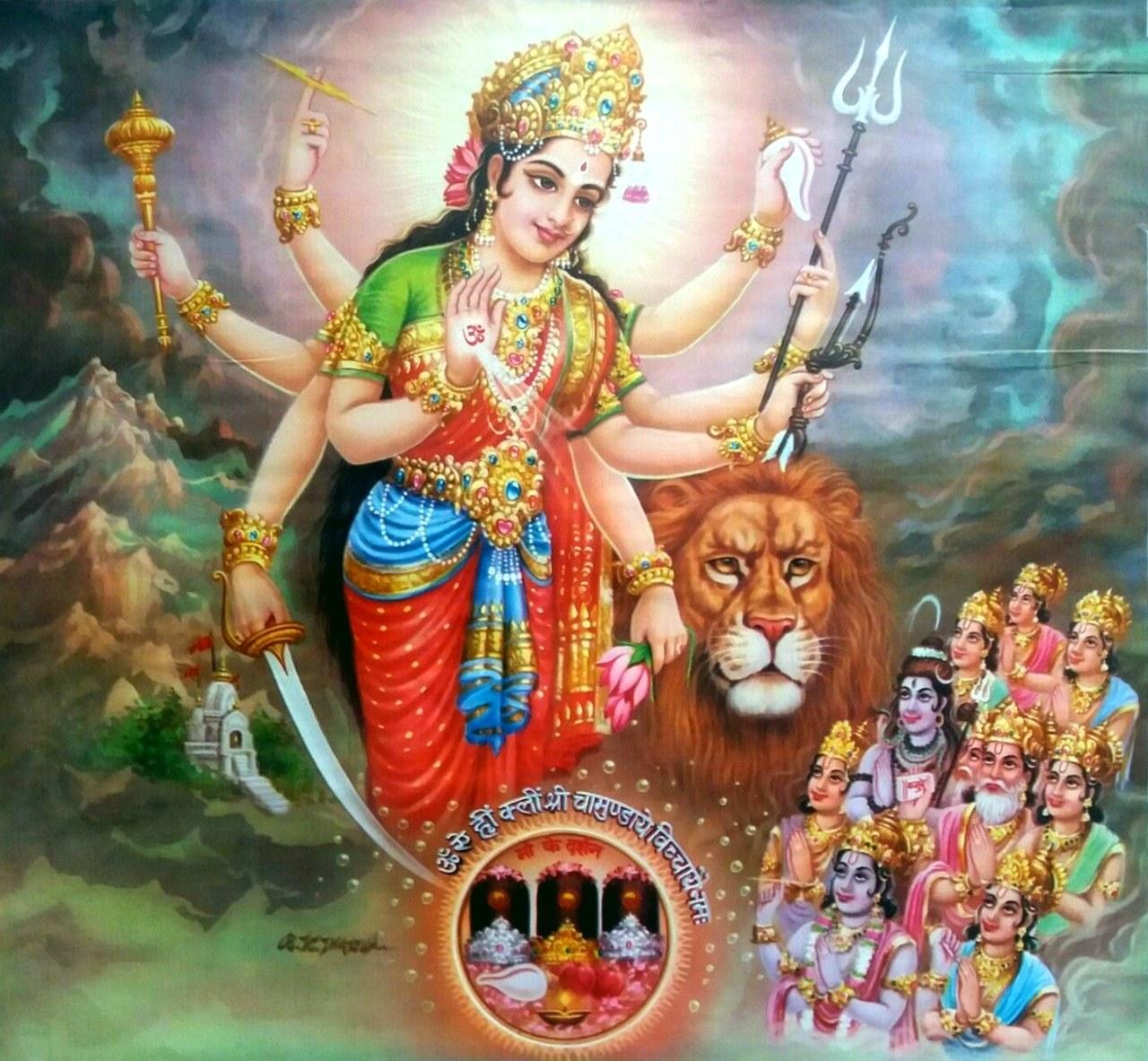 1280x1183 Hindu Cosmos Gods Ambaji India Vintage Hindu Gods Print