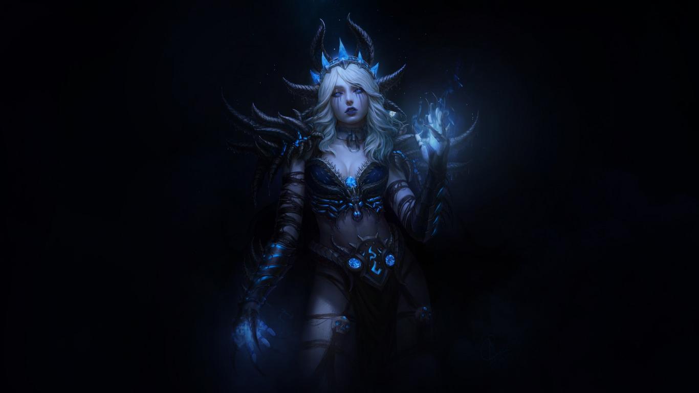 1366x768 Download wallpaper Girl, Style, Magic, Costume, WOW, Art, Queen, WarCraft, Characters, Sindragosa, Sindragosa, Ina Wong, Ina Murwani, Queen Of The Ice Dragons, by Ina Wong, section fantasy in resolution 1366x768