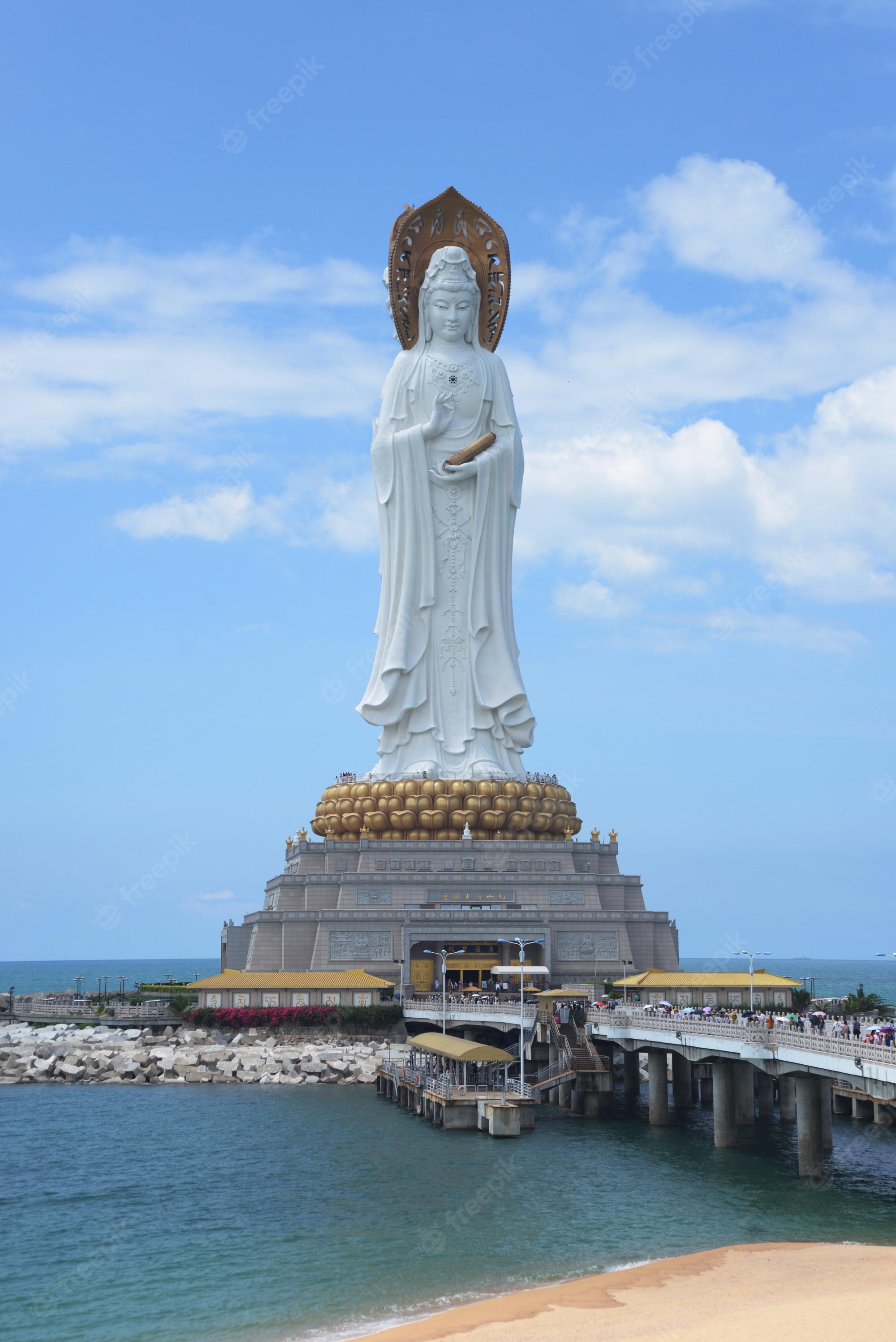 2000x2996 Premium Photo. Buddha culture statue of goddess guanyin nanshan on hainan island in china on ocean