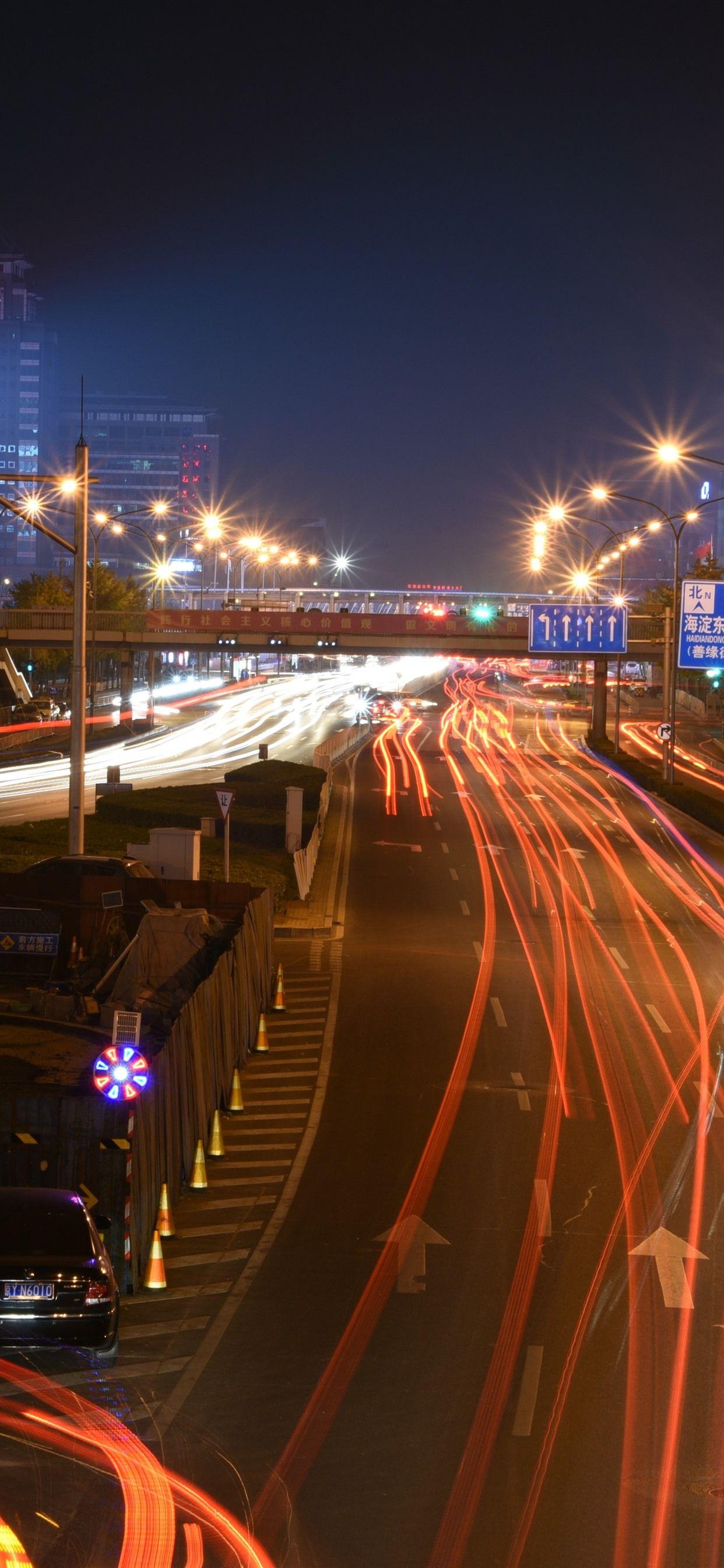 1242x2688 China, Beijing, night, road, traffic, lights 1242x2688 iPhone XS Max