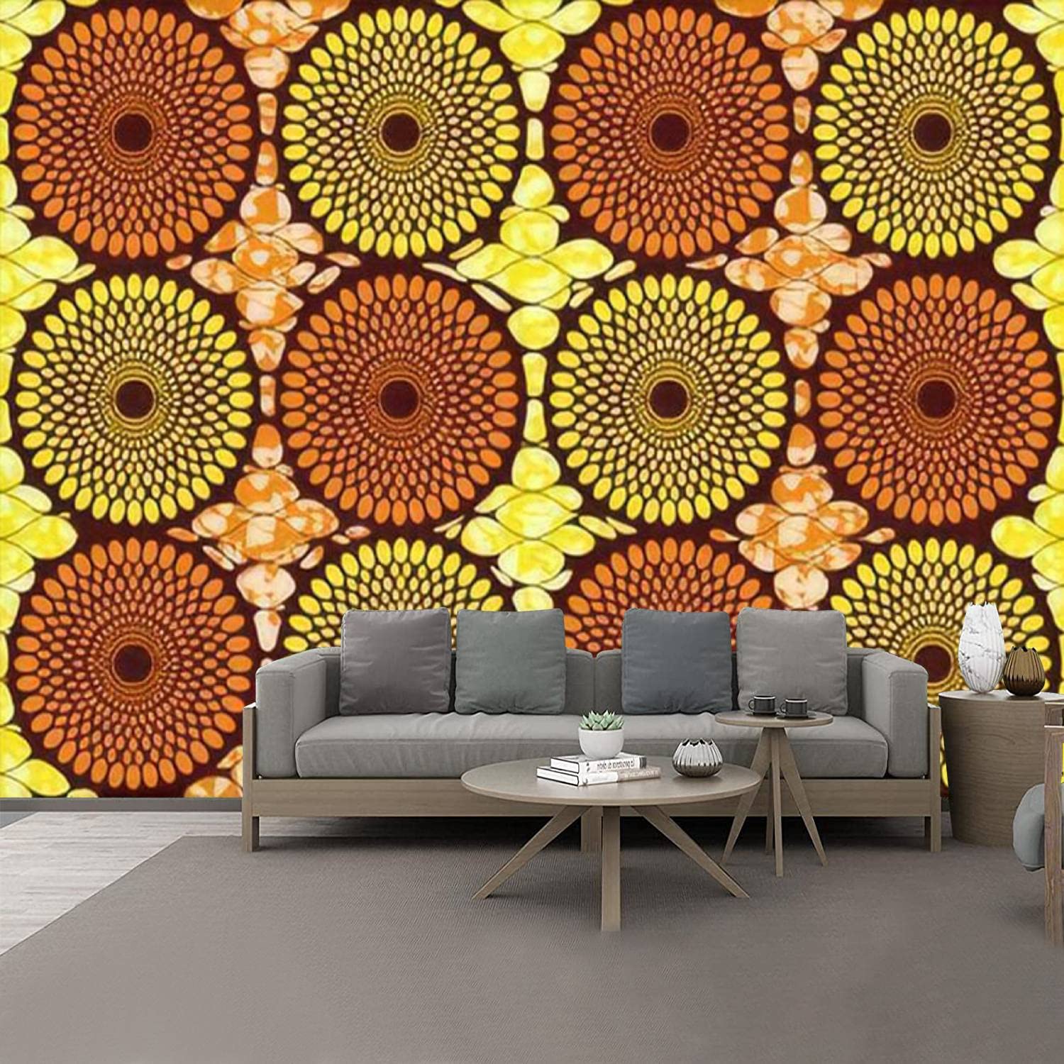 1500x1500 PVC Wallpaper Self Adhesive Textile fashion african print fabric super wax Ankara prints abstract Peel and Stick Wallpaper Removable Large Wall Mural Wall Sticker Home Decor for Bedroom Living Room