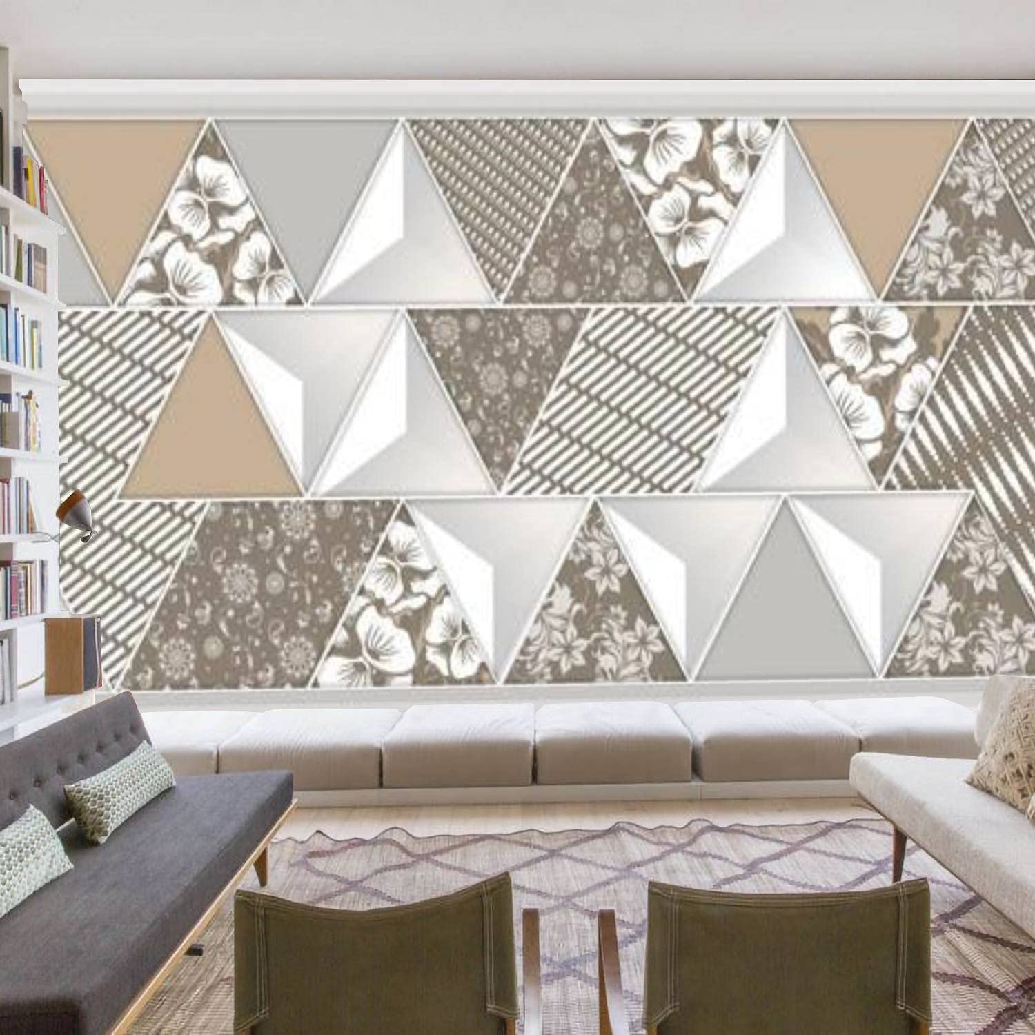 1500x1500 PVC Wallpaper Digital Geometric 3D Wall Tile Design For Interior Home Decor Ceramic Peel and Stick Wallpaper Self Adhesive Wall Sticker Poster Wall Mural Wall Decal Home Decor for Living Room