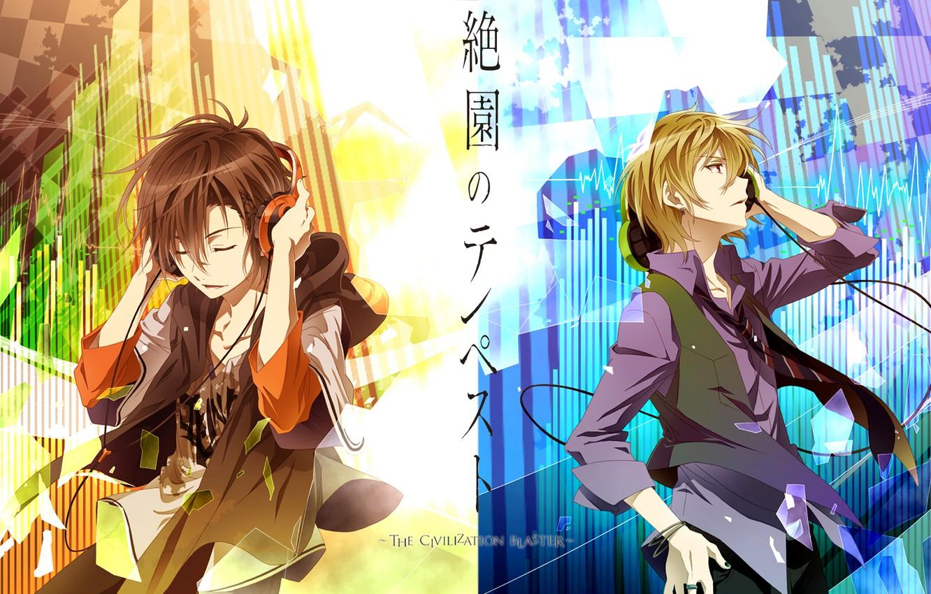 1332x850 Download wallpaper headphones, guys, Mahiro Fuwa, Zetsuen No Tempest, Yoshino Takigawa, section shonen in resolution 1024x1024