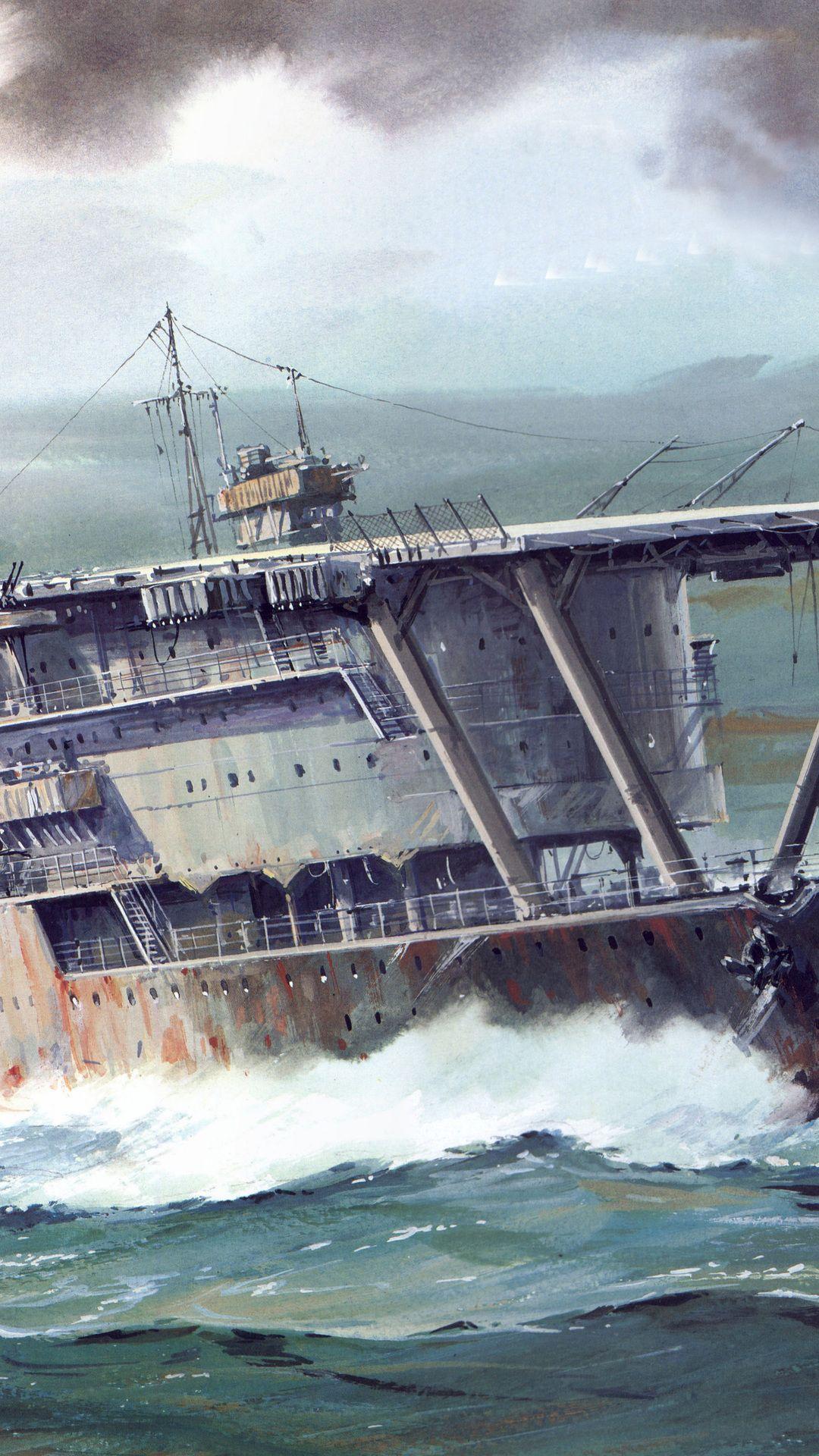 1080x1920 wave, uss, ijf, ww akagi, art, the japanese navy, sea