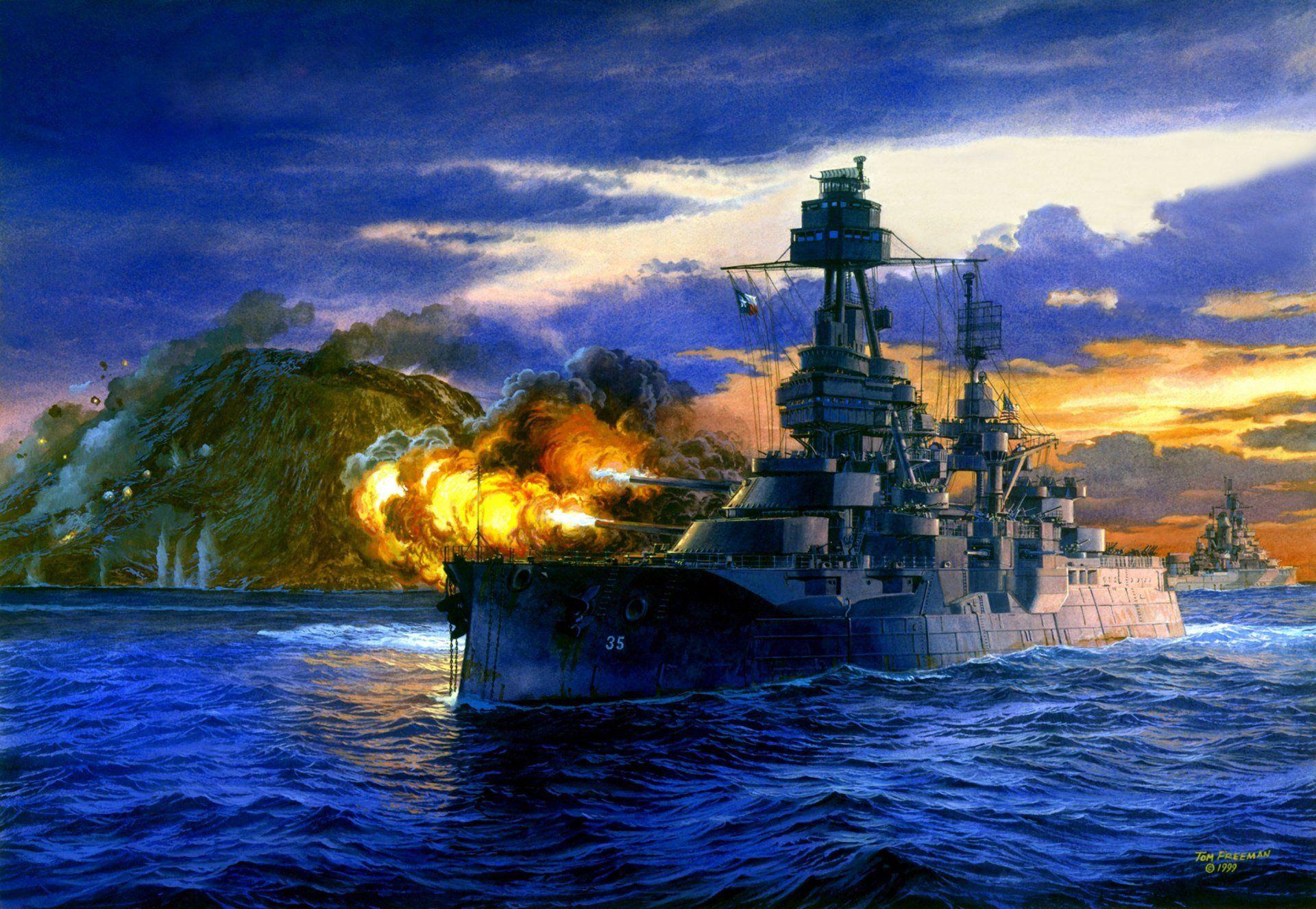 1920x1327 art navy painting pacific lone star battleship texas salvo shelling